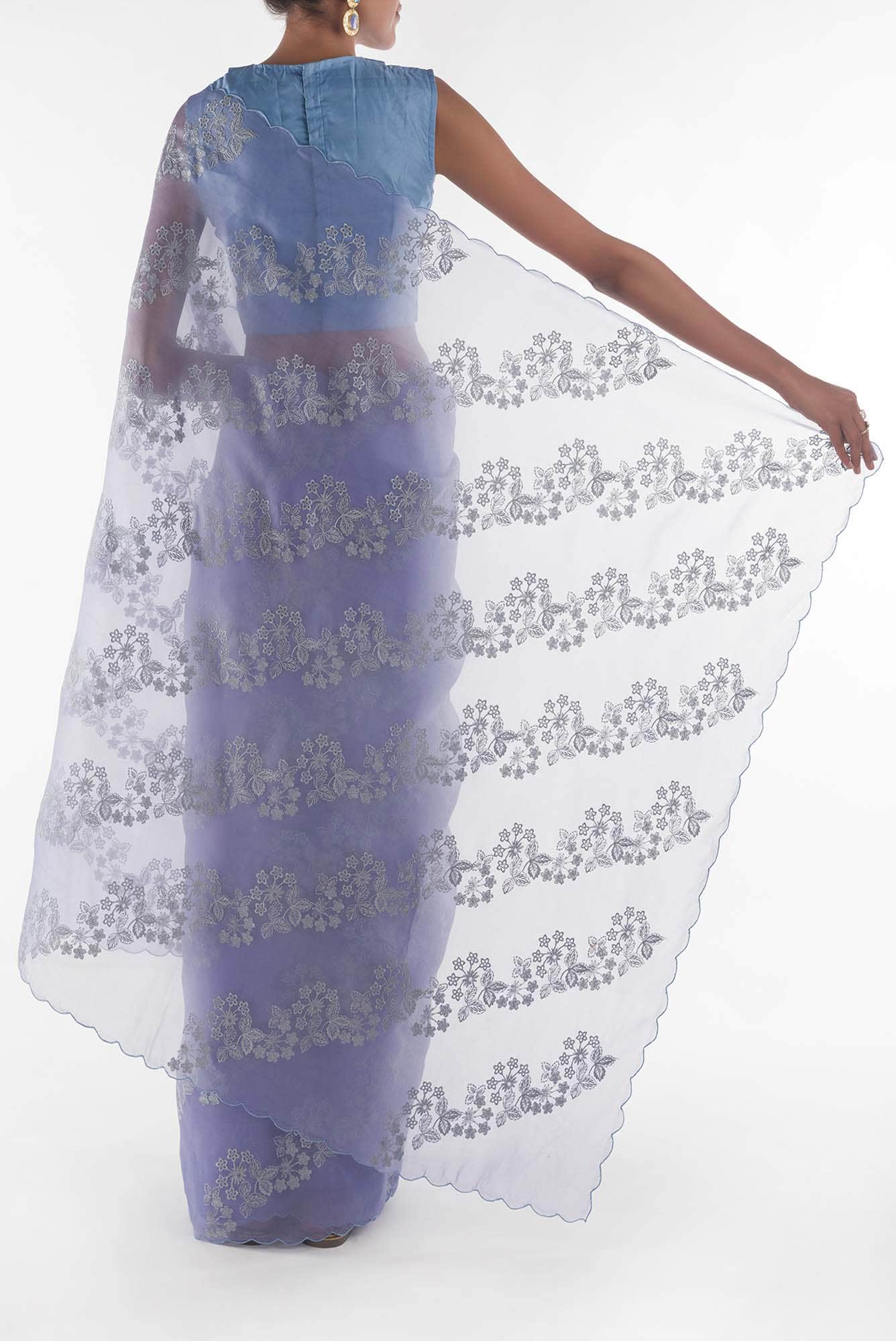 Bella Blue floral design saree from Embroidered Romance Collection by Nalli