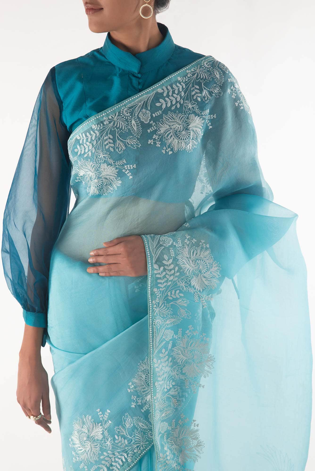 Asteracea Blue floral design saree from Embroidered Romance Collection by Nalli