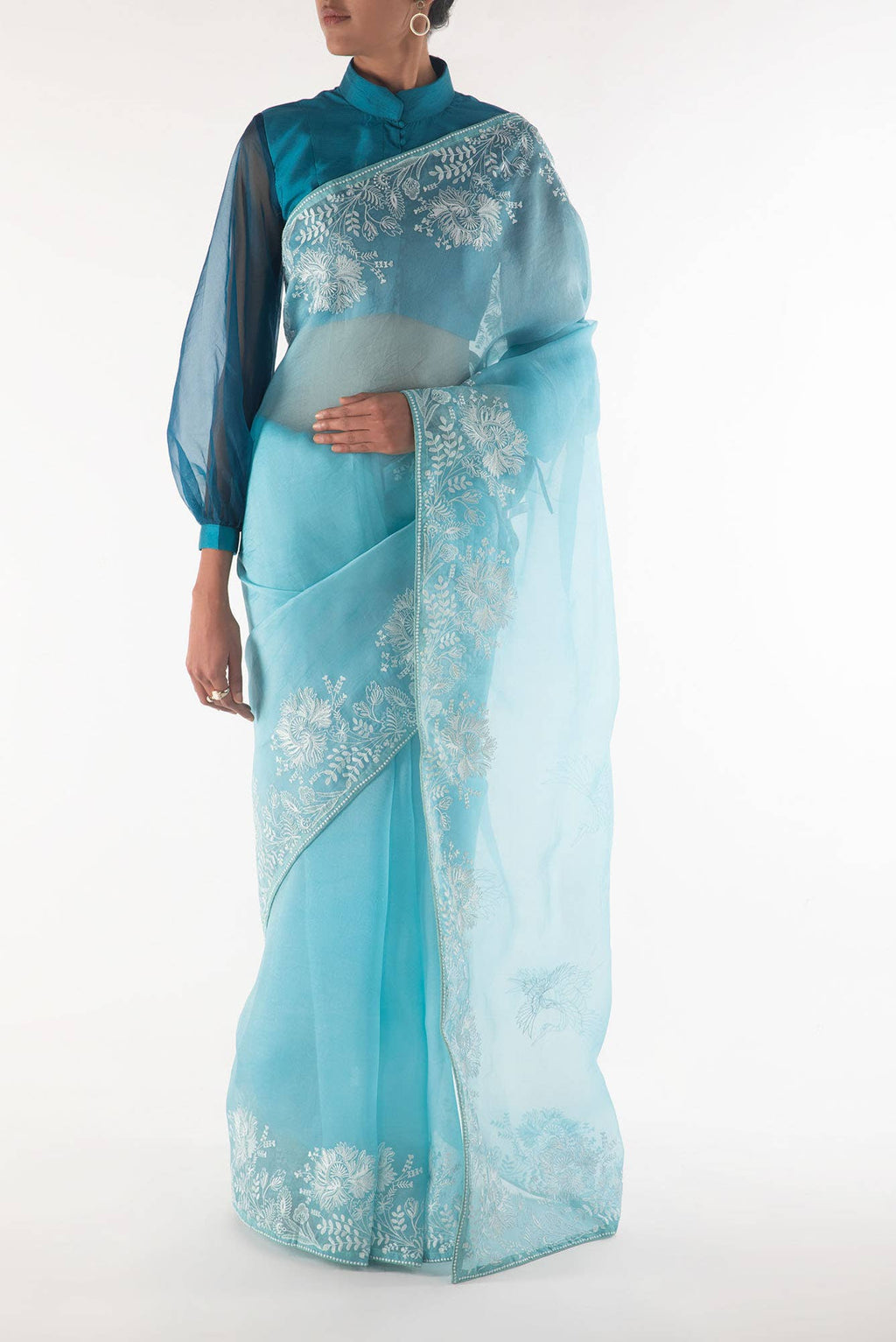 Asteracea Blue floral design saree from Embroidered Romance Collection by Nalli