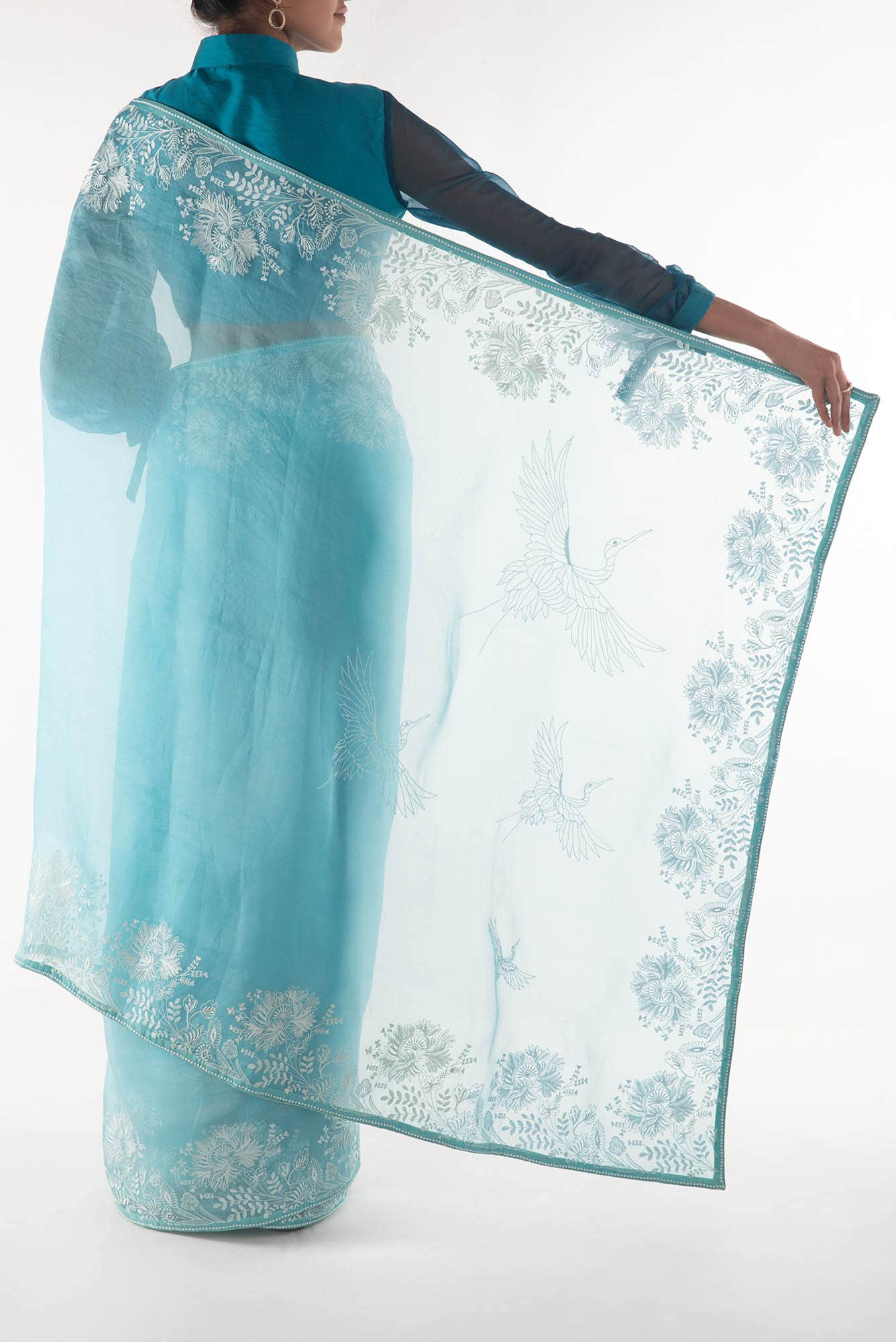 Asteracea Blue floral design saree from Embroidered Romance Collection by Nalli