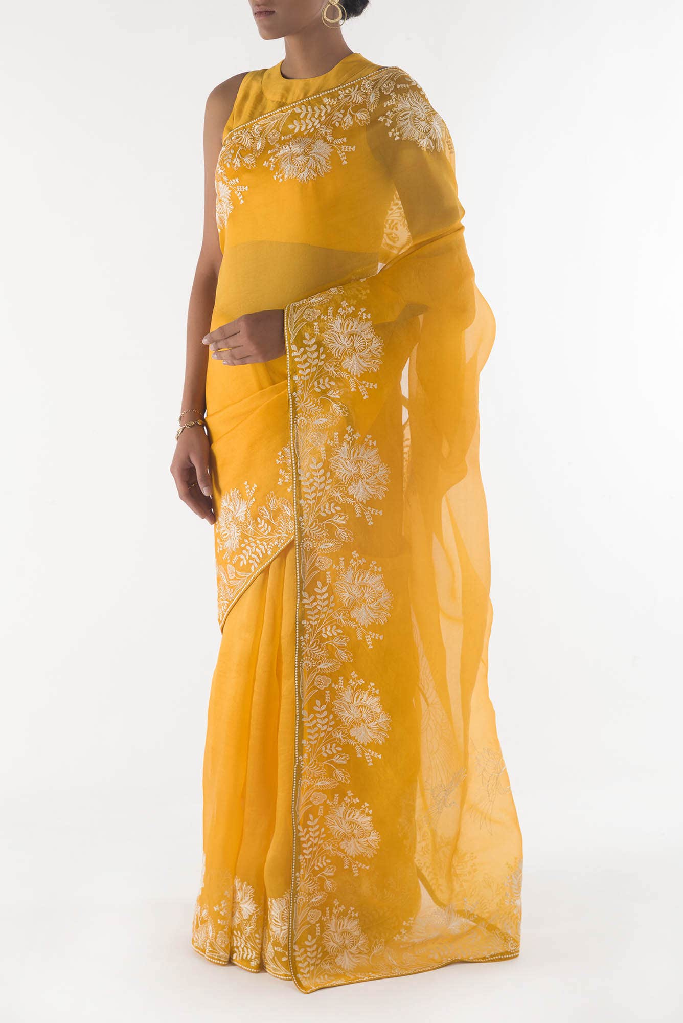 Asteracea Yellow floral design saree from Embroidered Romance Collection by Nalli