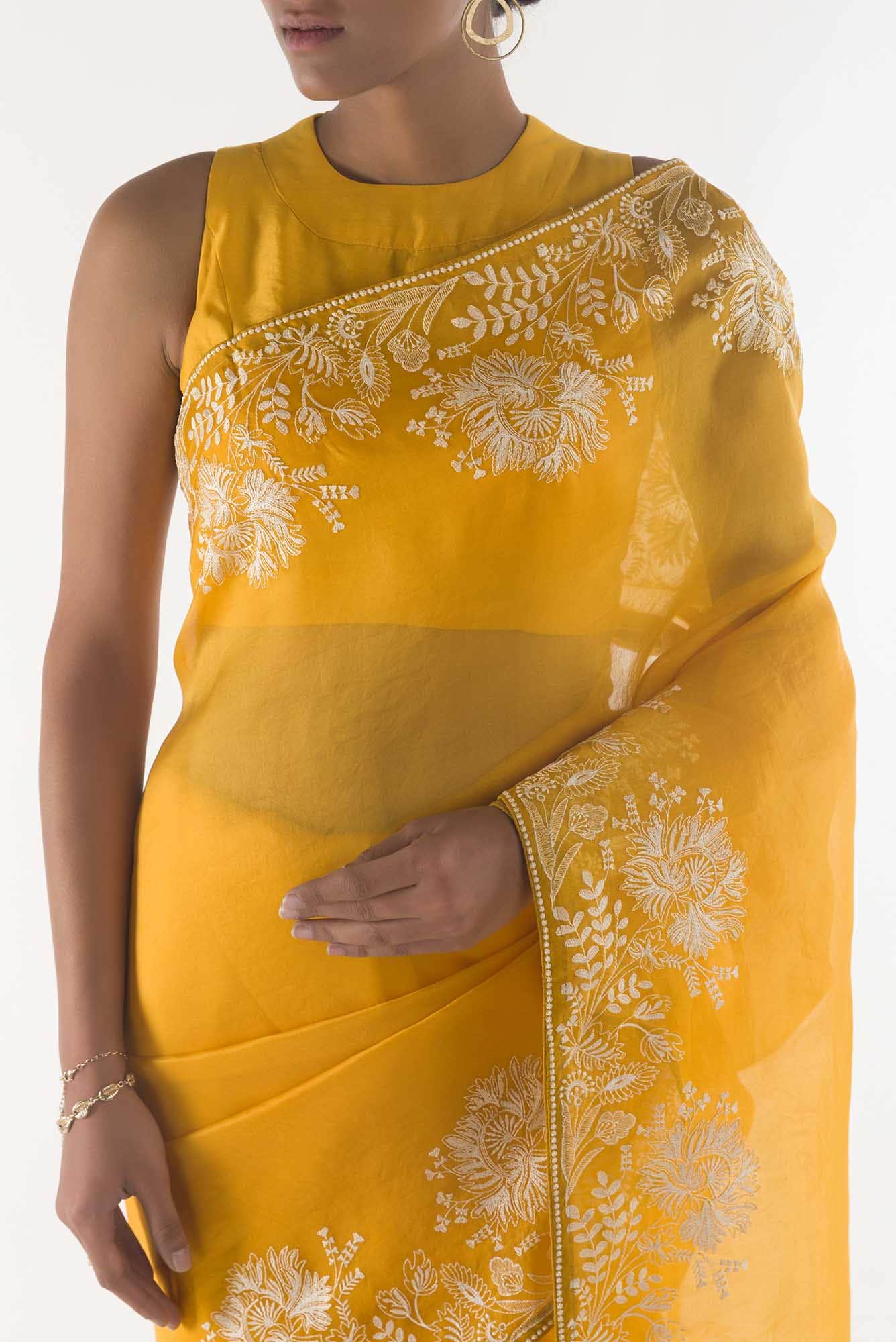 Asteracea Yellow floral design saree from Embroidered Romance Collection by Nalli