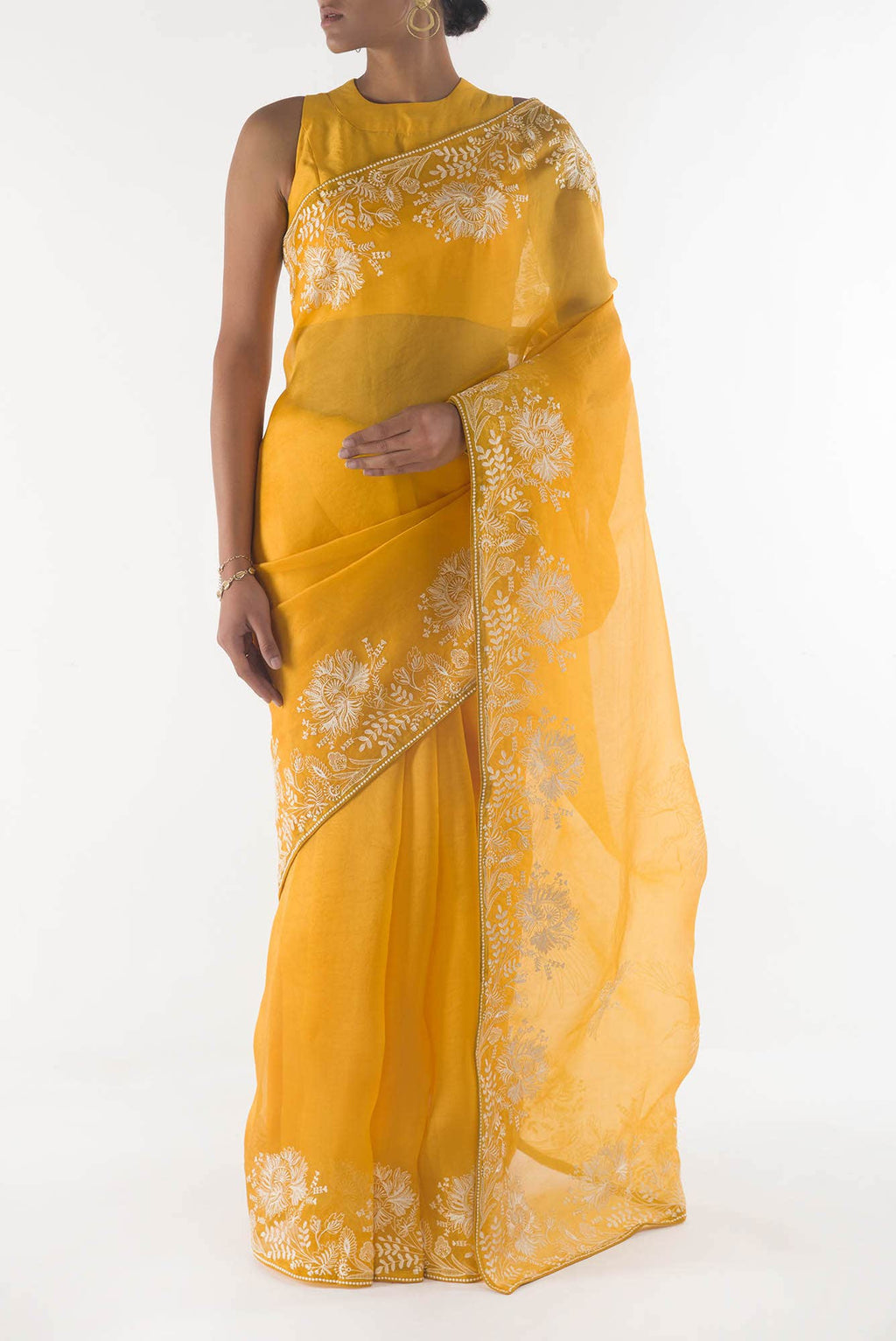 Asteracea Yellow floral design saree from Embroidered Romance Collection by Nalli