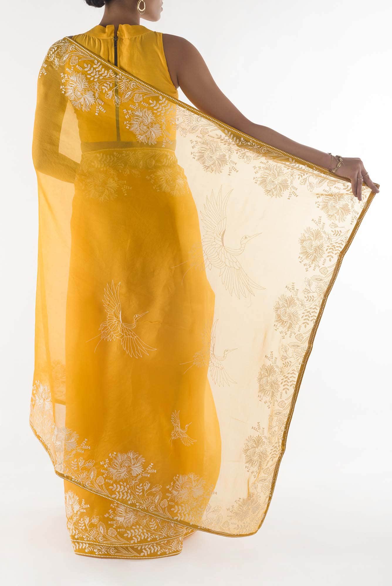 Asteracea Yellow floral design saree from Embroidered Romance Collection by Nalli