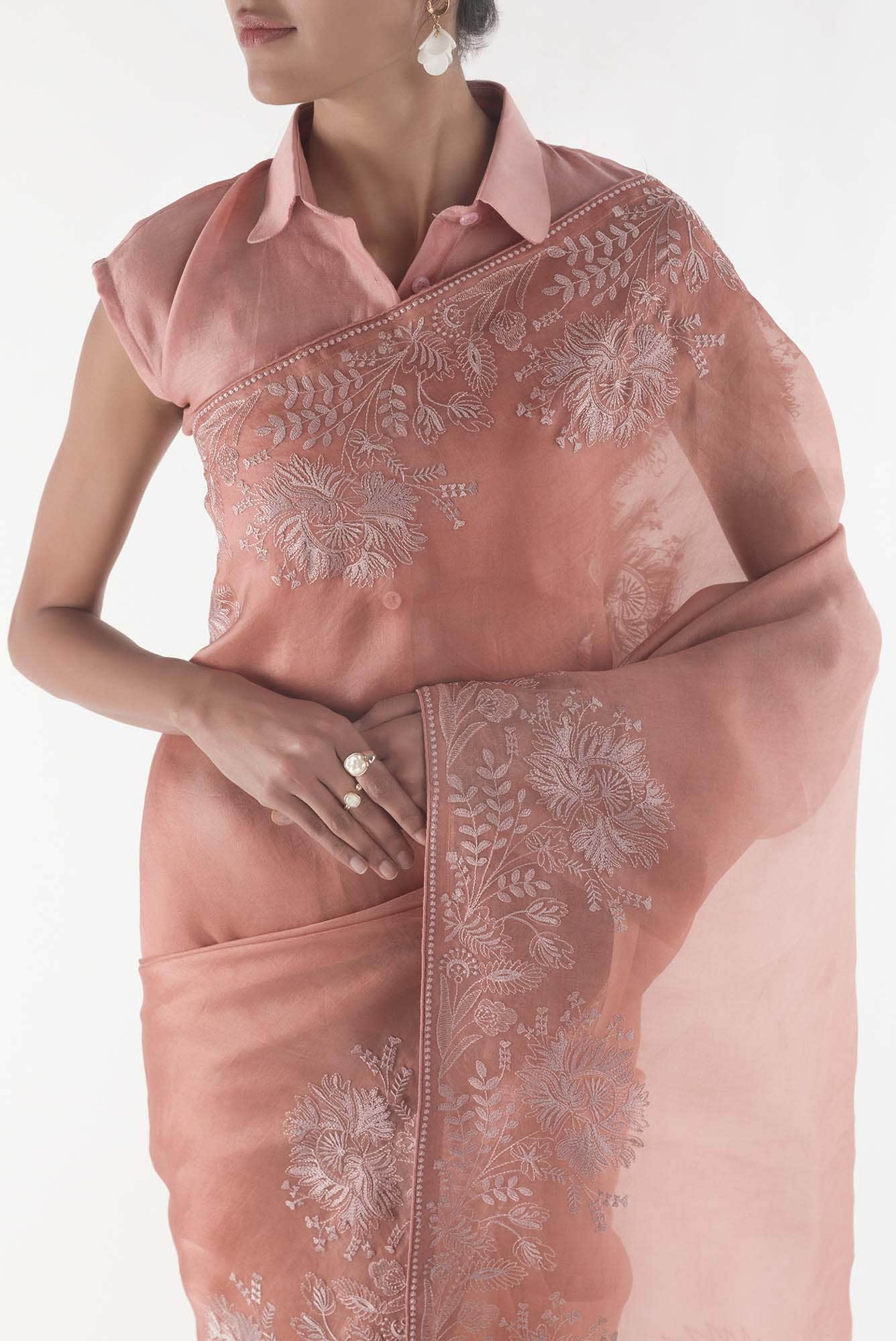 Asteracea Rose Gold floral design saree from Embroidered Romance Collection by Nalli