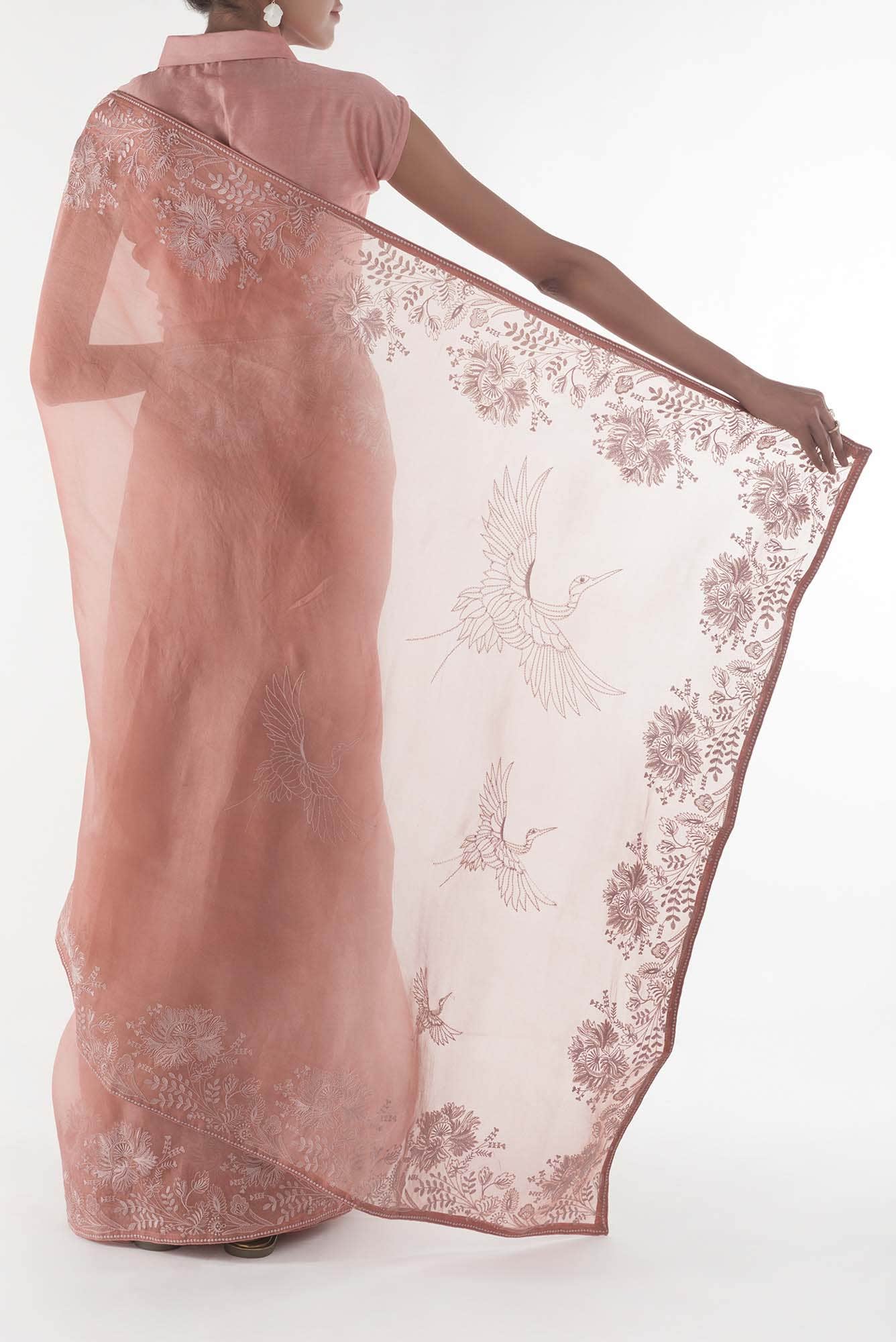 Asteracea Rose Gold floral design saree from Embroidered Romance Collection by Nalli