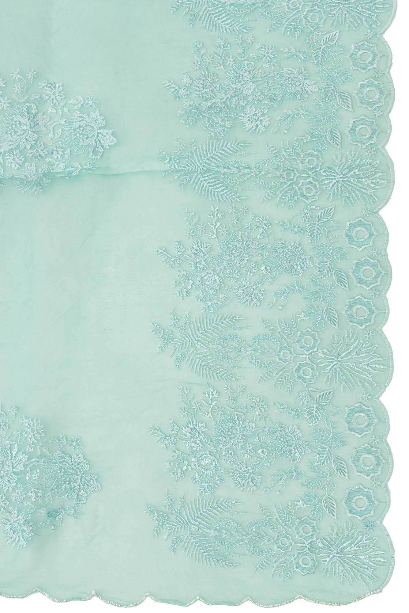 Minerva Turquoise floral design saree from Embroidered Romance Collection by Nalli