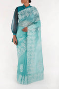 Minerva Turquoise floral design saree from Embroidered Romance Collection by Nalli