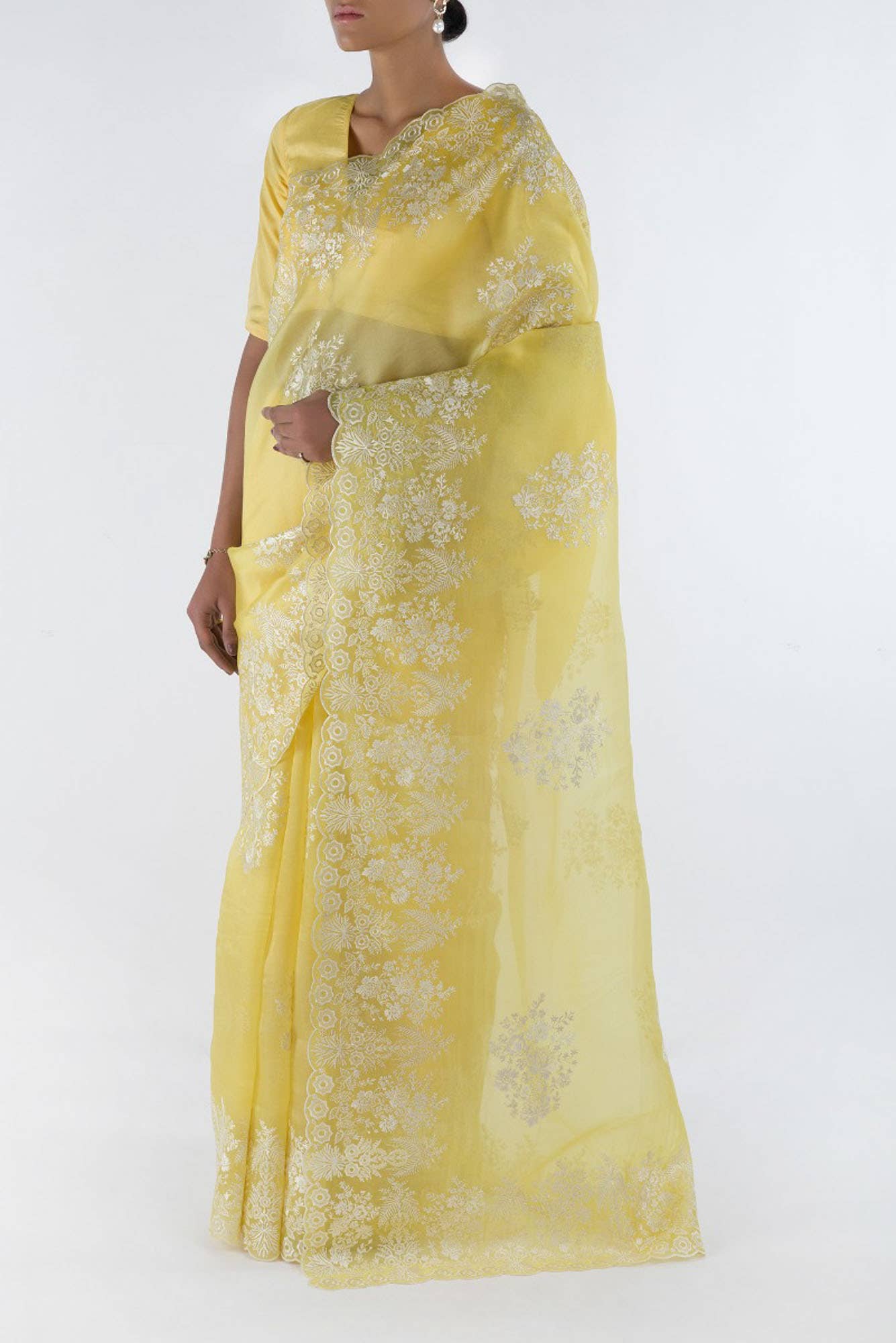 Minerva Yellow floral design saree from Embroidered Romance Collection by Nalli