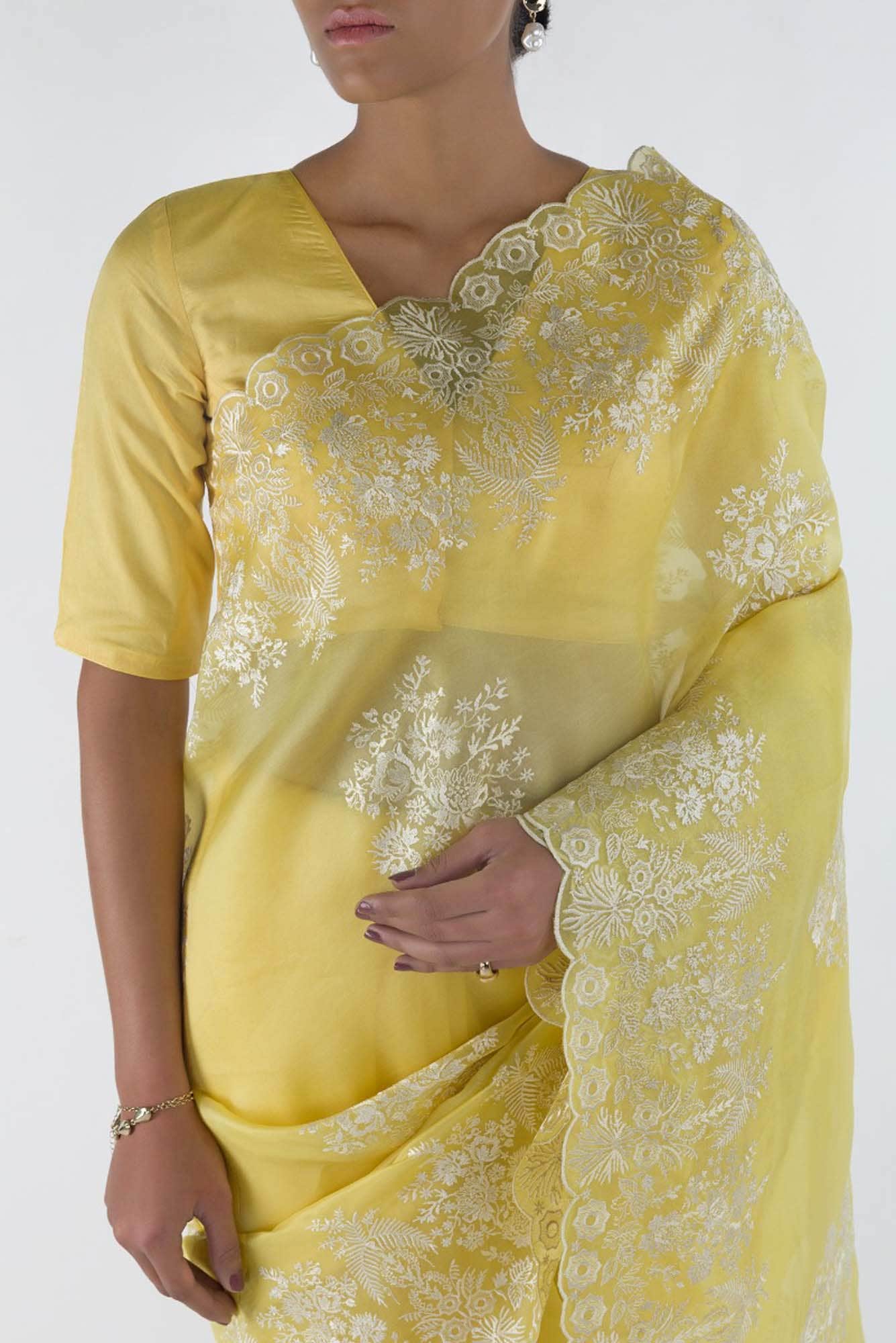 Minerva Yellow floral design saree from Embroidered Romance Collection by Nalli