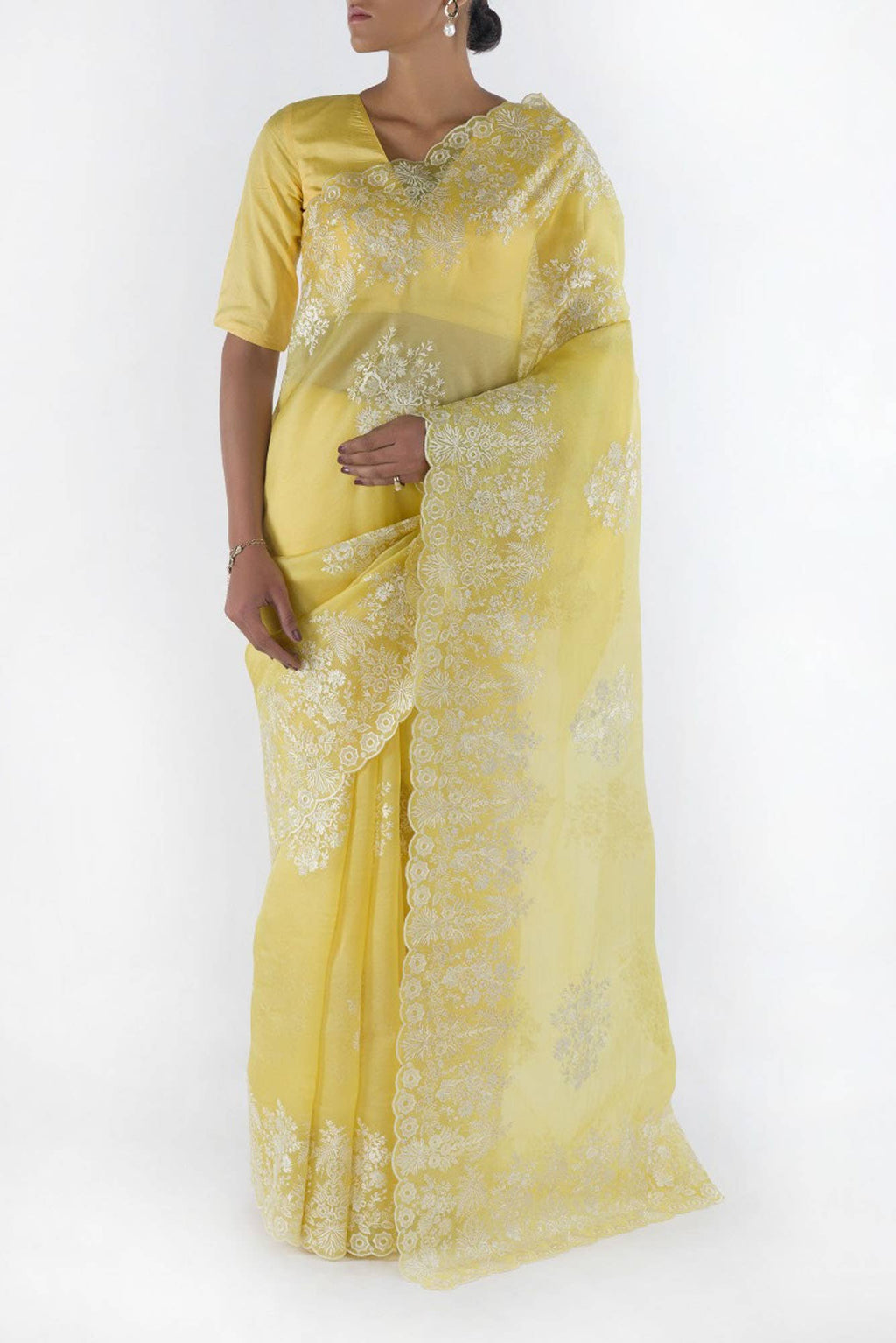 Minerva Yellow floral design saree from Embroidered Romance Collection by Nalli