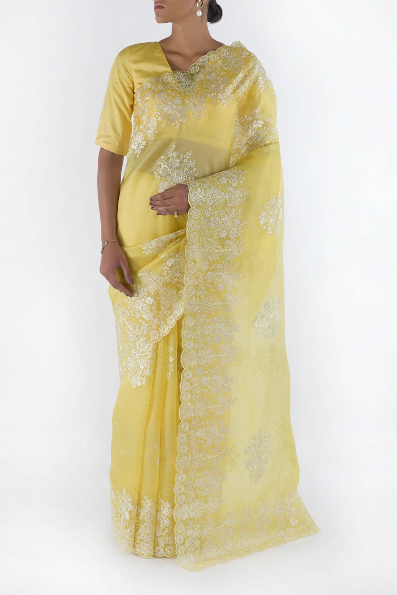 Minerva Yellow floral design saree from Embroidered Romance Collection by Nalli
