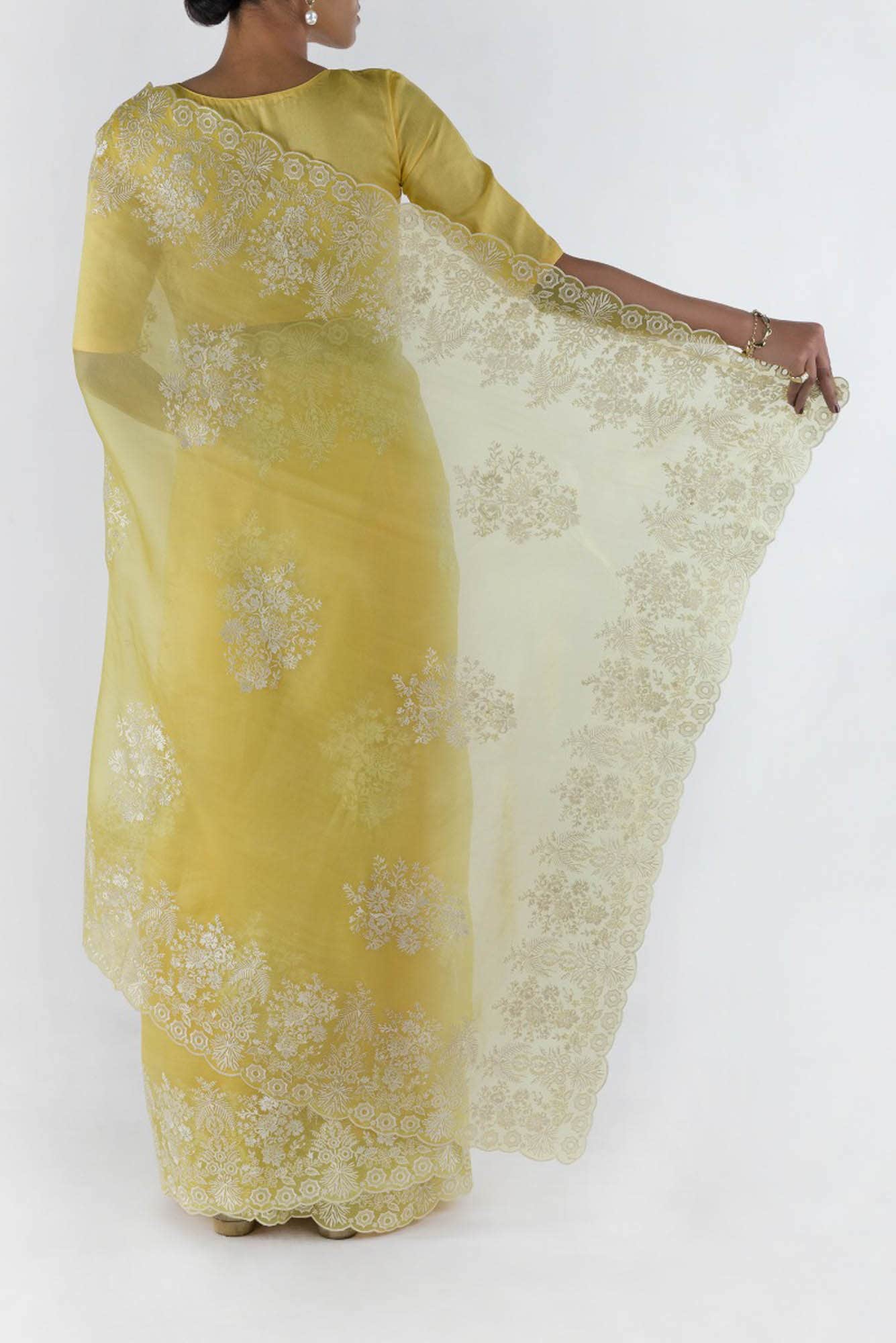 Minerva Yellow floral design saree from Embroidered Romance Collection by Nalli