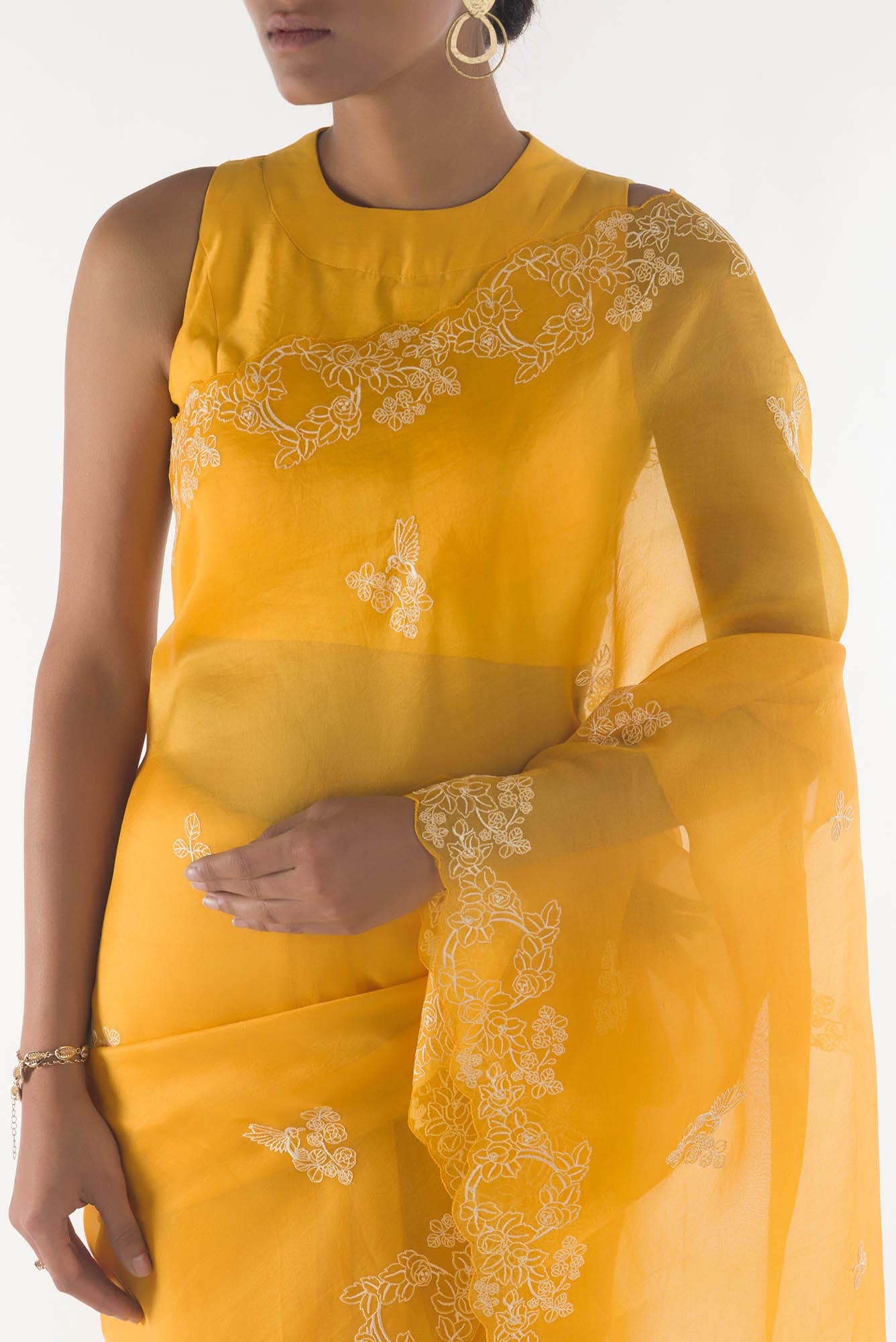 Day dreams Yellow floral design saree from Embroidered Romance Collection by Nalli