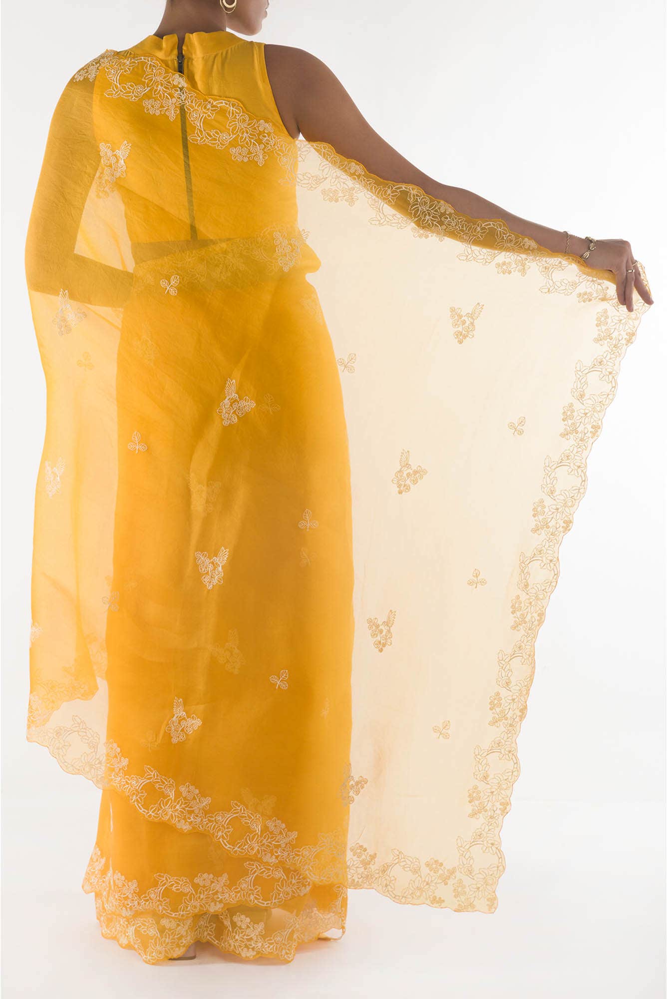 Day dreams Yellow floral design saree from Embroidered Romance Collection by Nalli