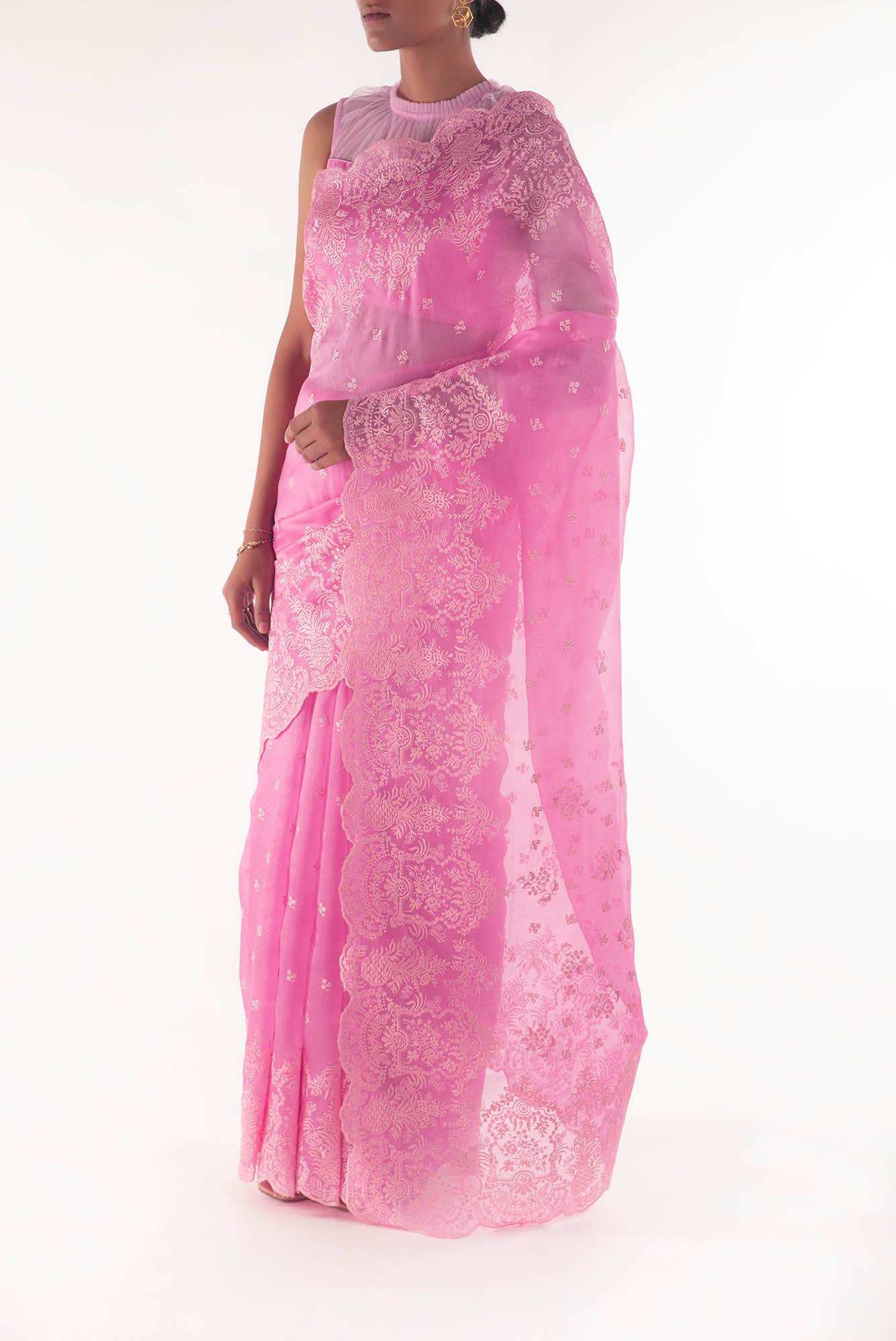 Passion Paradise Pink floral design saree from Embroidered Romance Collection by Nalli