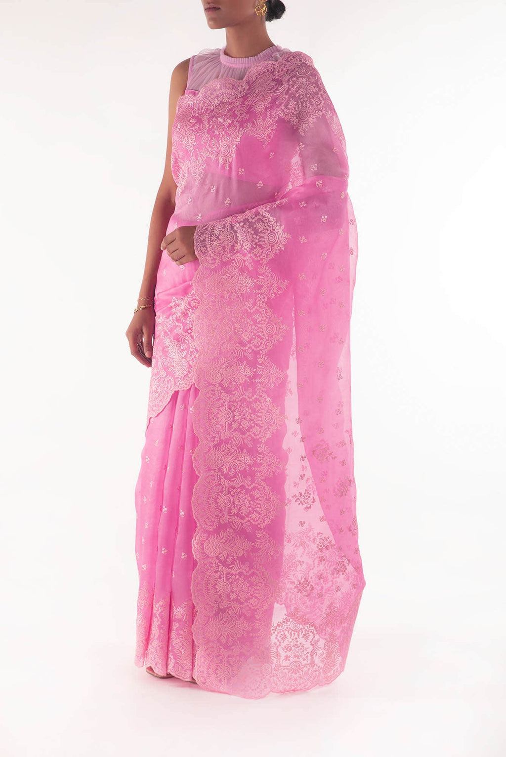 Passion Paradise Pink floral design saree from Embroidered Romance Collection by Nalli