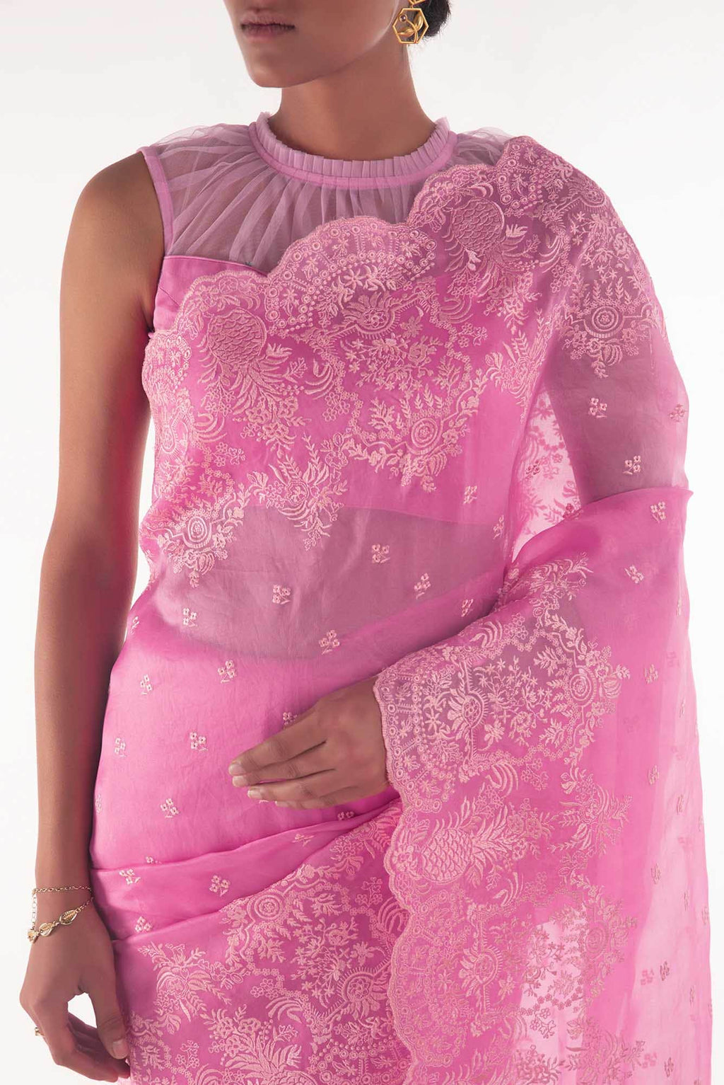 Passion Paradise Pink floral design saree from Embroidered Romance Collection by Nalli
