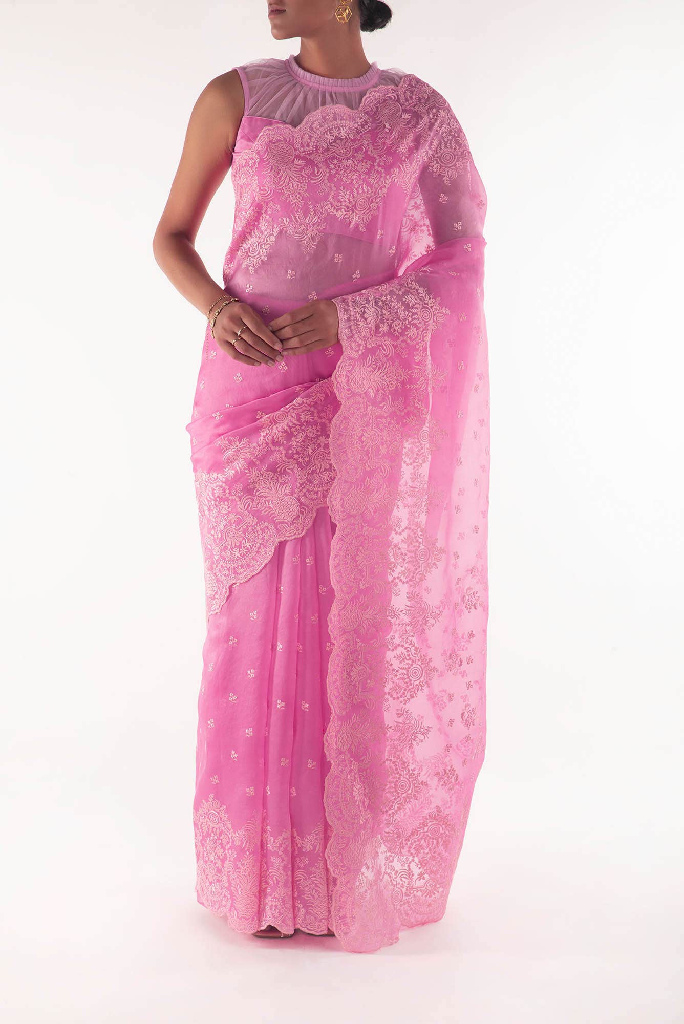 Passion Paradise Pink floral design saree from Embroidered Romance Collection by Nalli