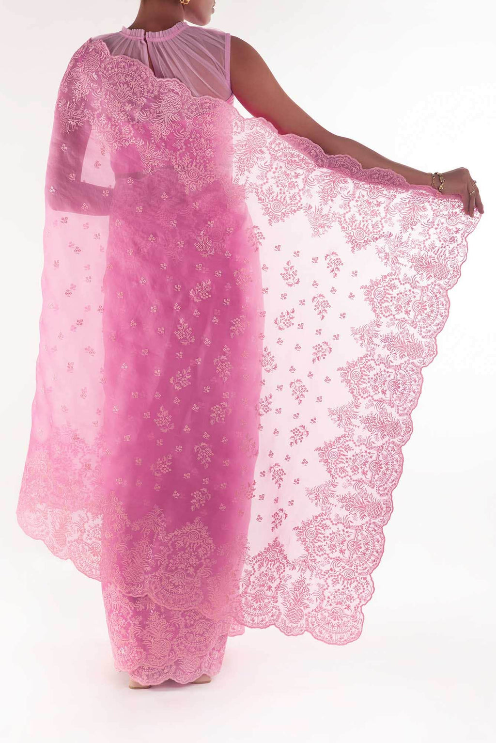 Passion Paradise Pink floral design saree from Embroidered Romance Collection by Nalli