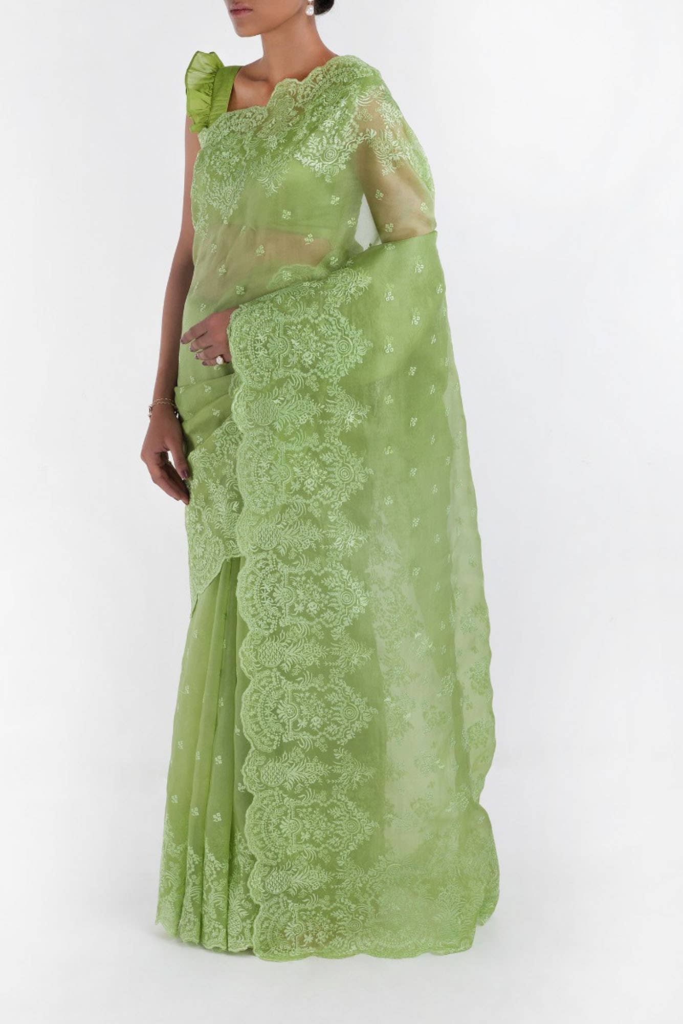 Passion Paradise Green floral design saree from Embroidered Romance Collection by Nalli