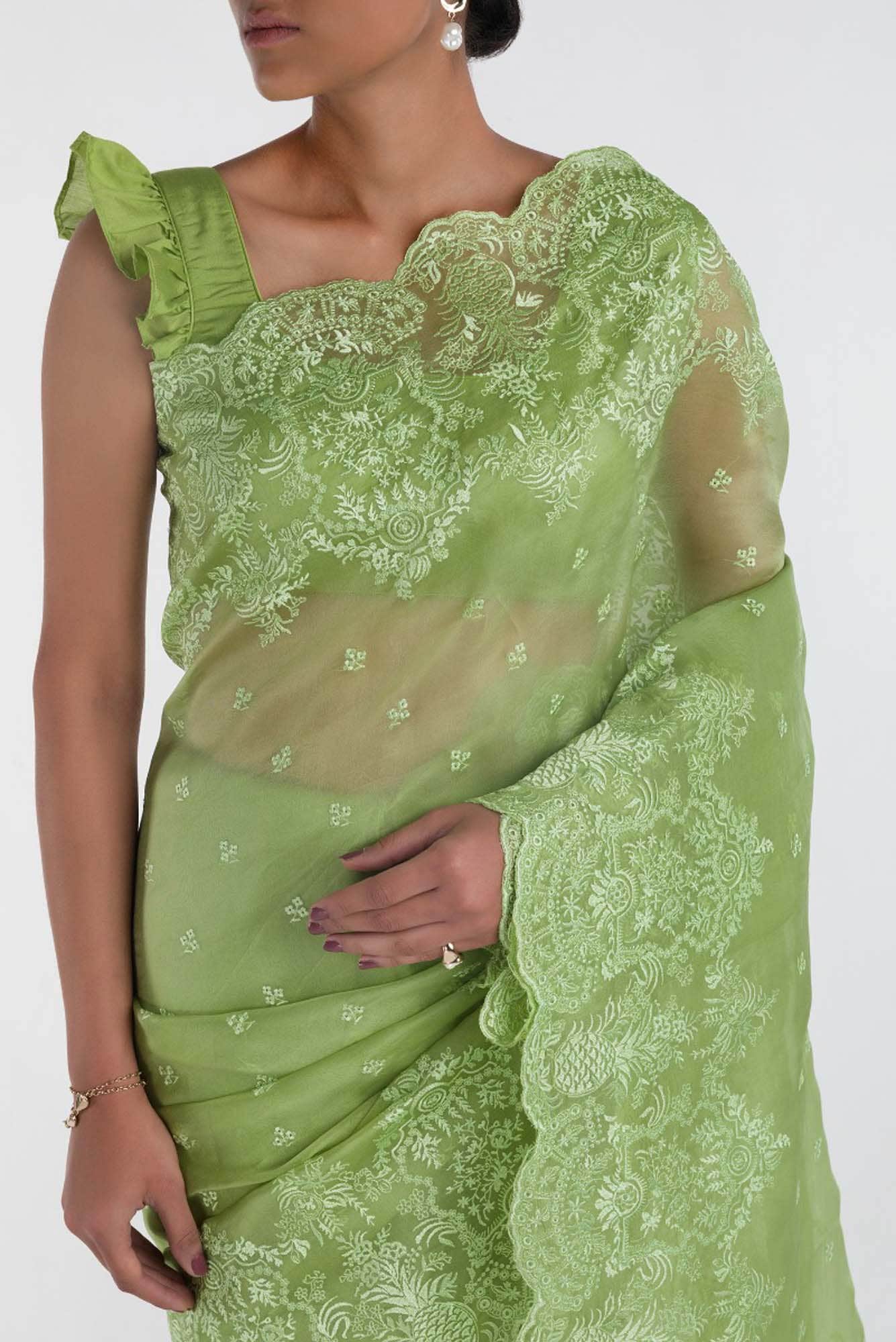 Passion Paradise Green floral design saree from Embroidered Romance Collection by Nalli