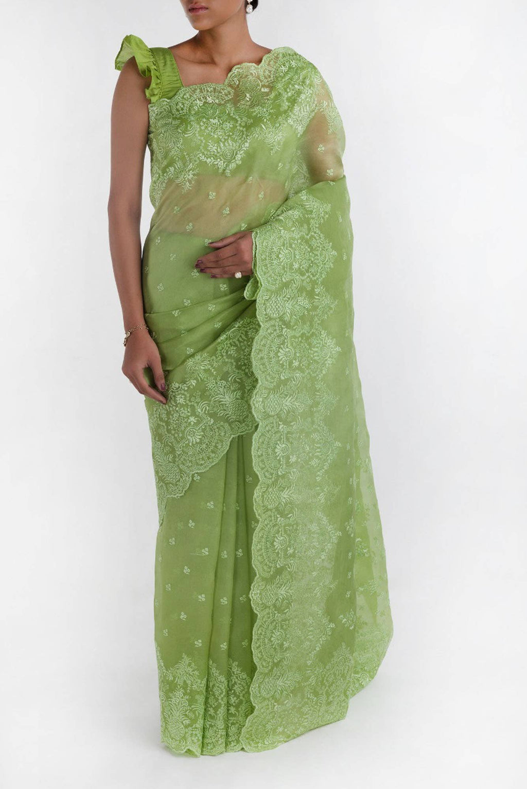 Passion Paradise Green floral design saree from Embroidered Romance Collection by Nalli