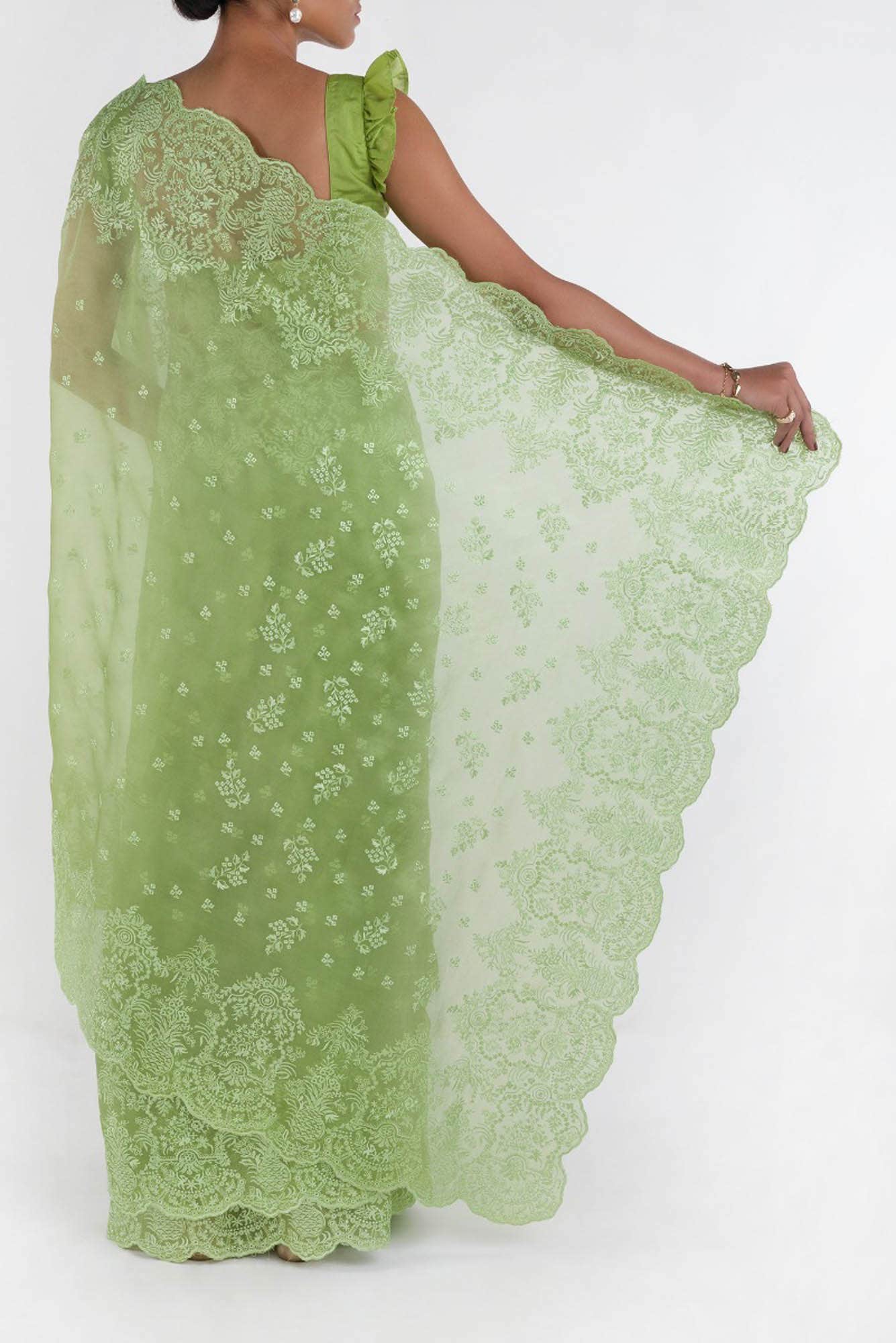 Passion Paradise Green floral design saree from Embroidered Romance Collection by Nalli