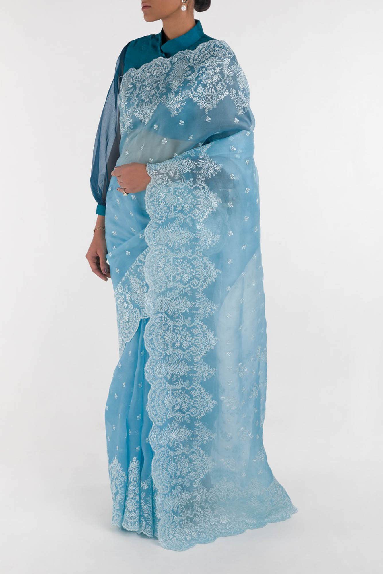 Passion Paradise Blue floral design saree from Embroidered Romance Collection by Nalli