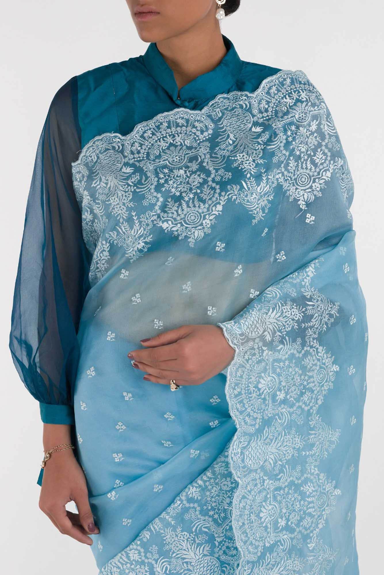 Passion Paradise Blue floral design saree from Embroidered Romance Collection by Nalli