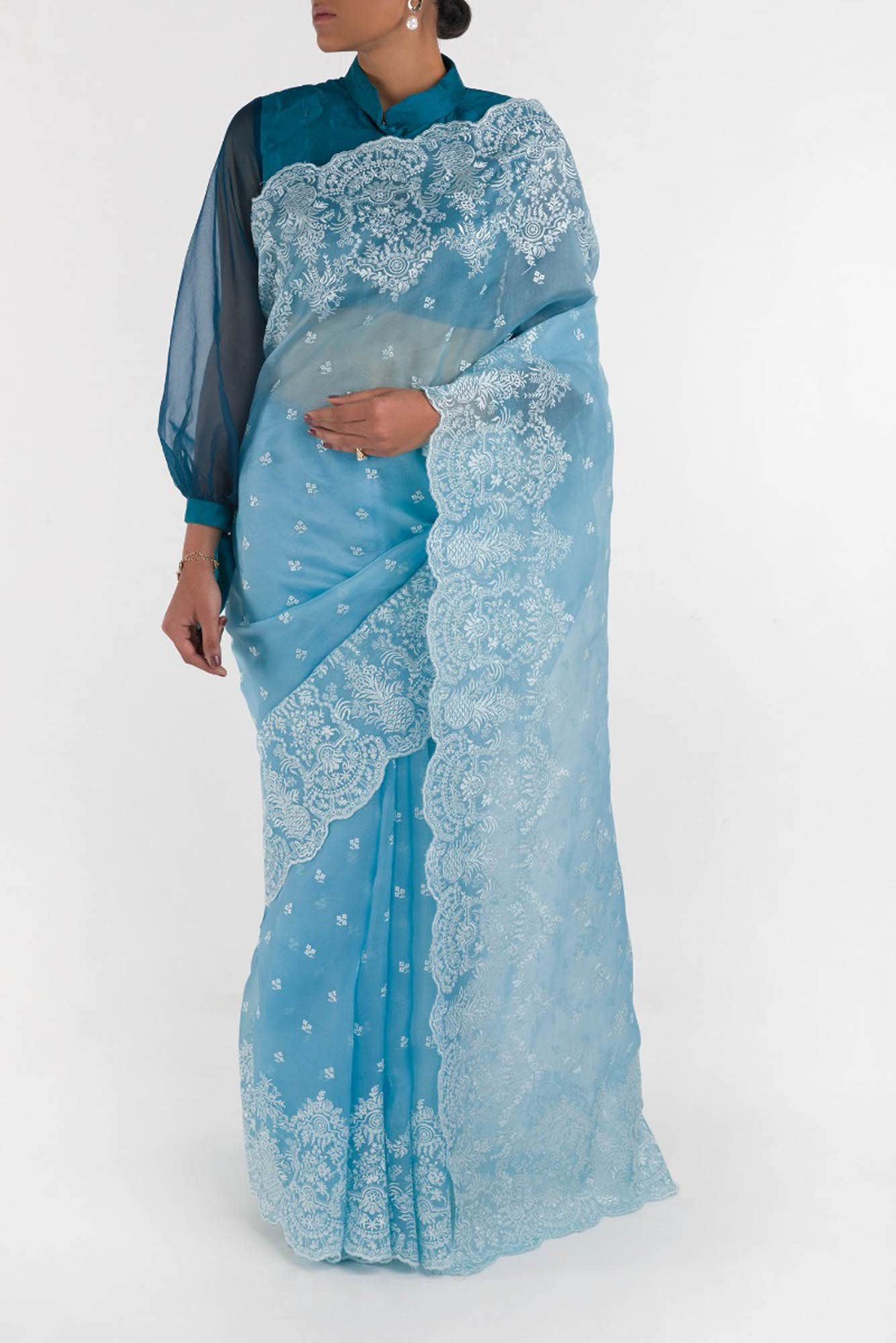 Passion Paradise Blue floral design saree from Embroidered Romance Collection by Nalli