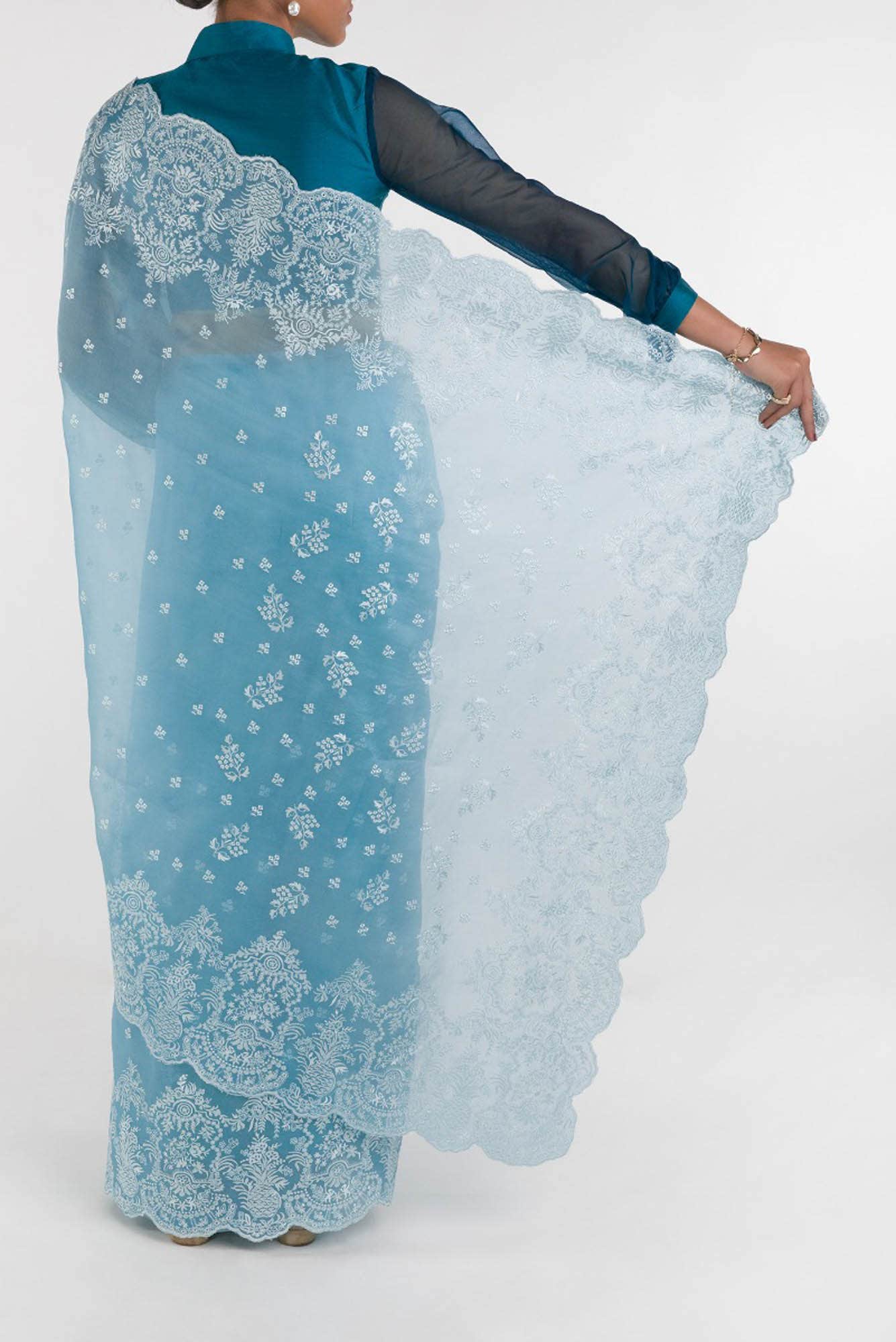 Passion Paradise Blue floral design saree from Embroidered Romance Collection by Nalli