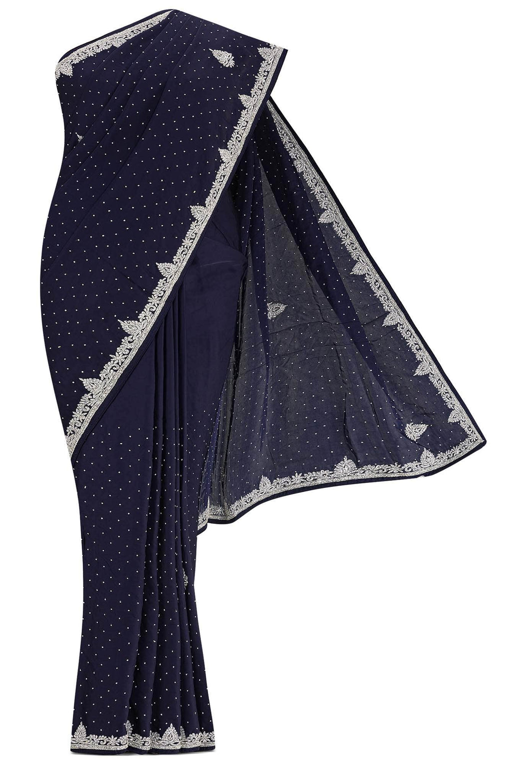 Navy Blue Blended Satin Saree