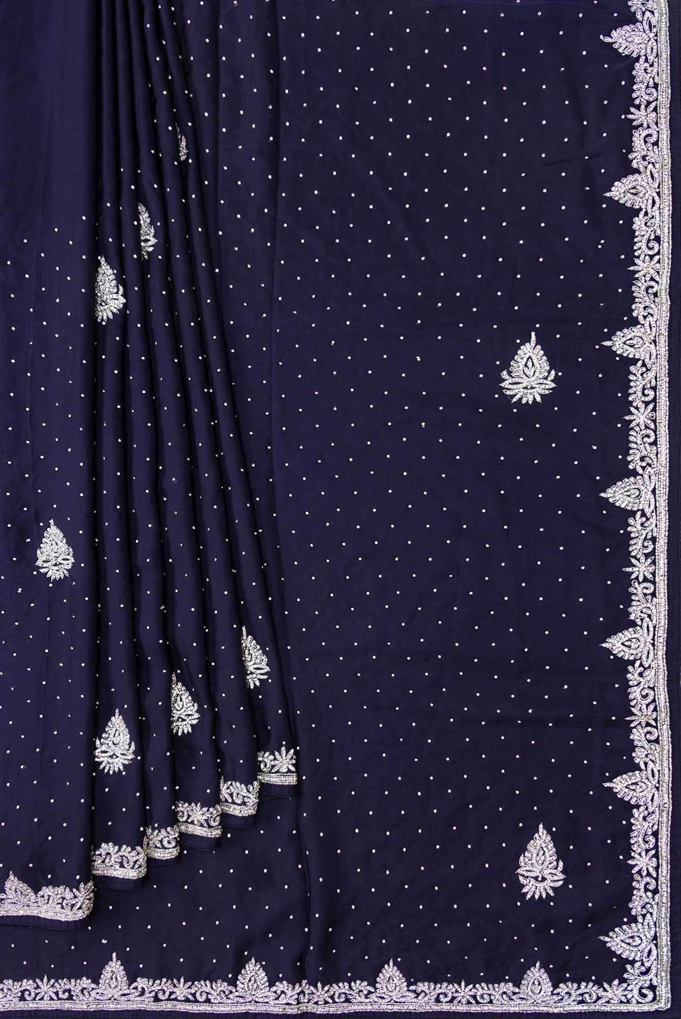 Navy Blue Blended Satin Saree