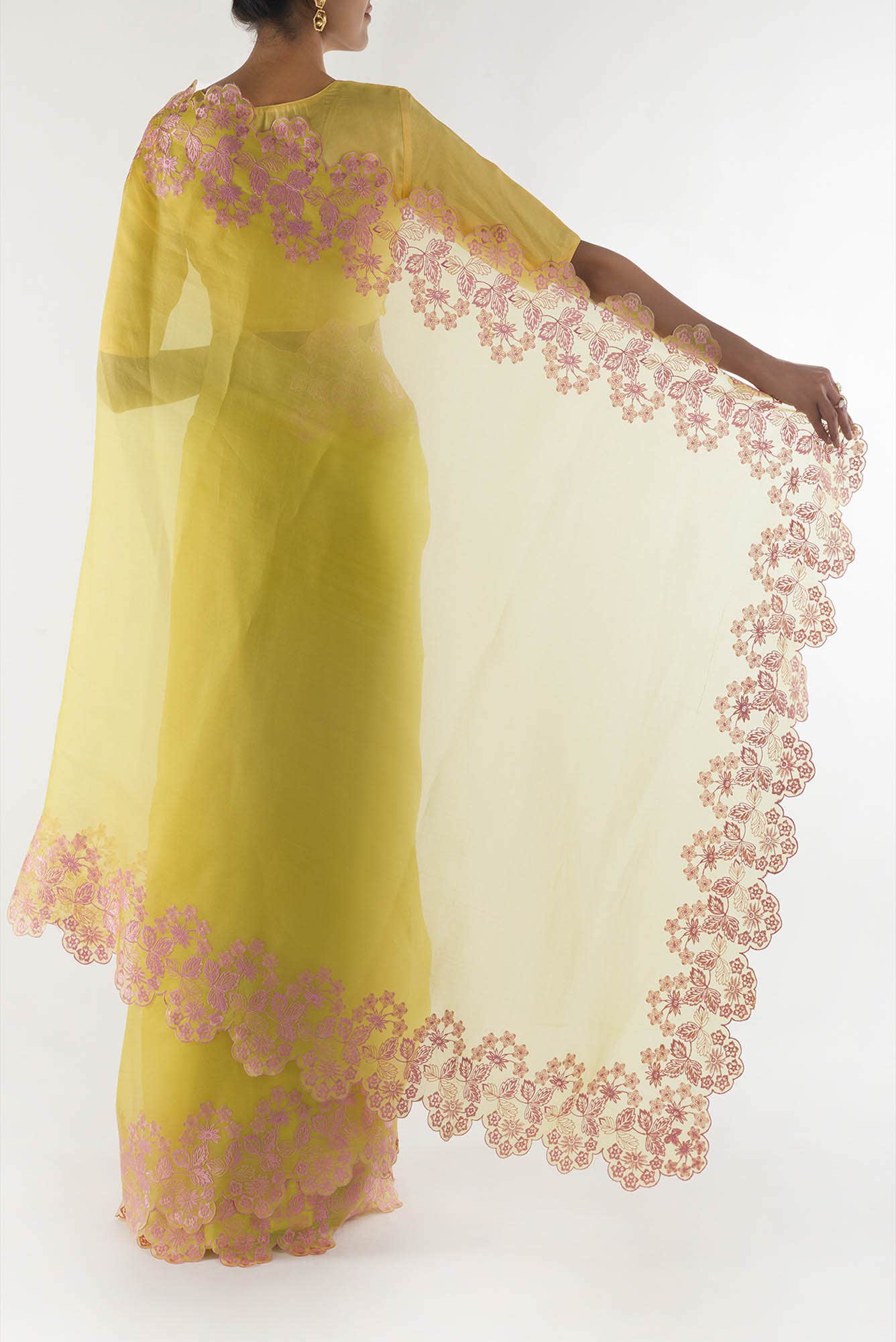 Forget-me-not Yellow floral design saree from Embroidered Romance Collection by Nalli