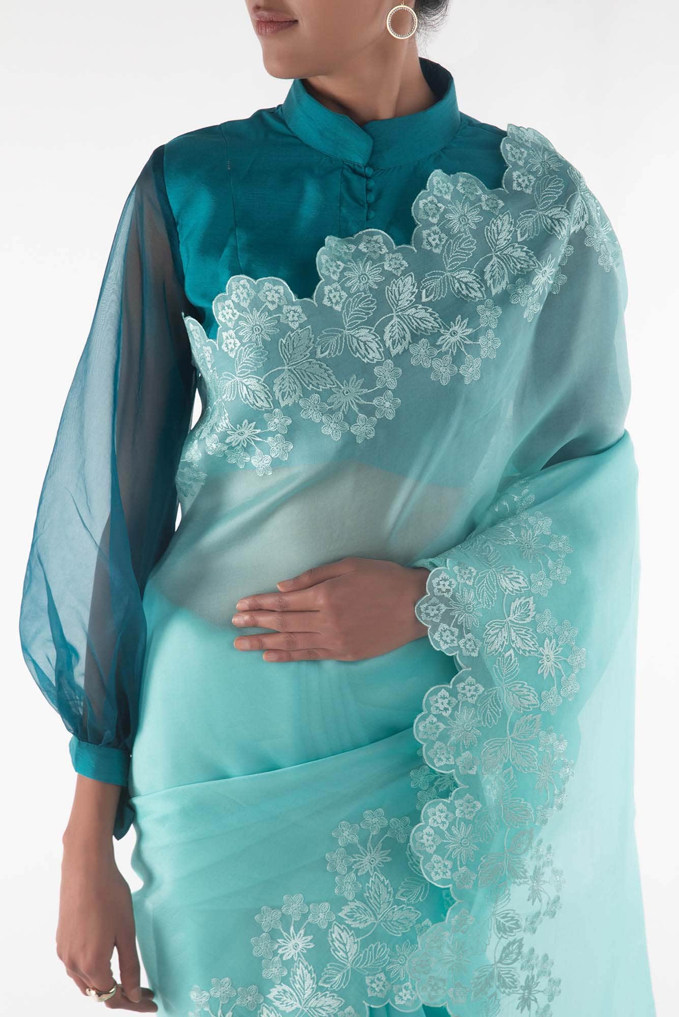 Forget-me-not Blue floral design saree from Embroidered Romance Collection by Nalli