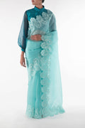 Forget-me-not Blue floral design saree from Embroidered Romance Collection by Nalli