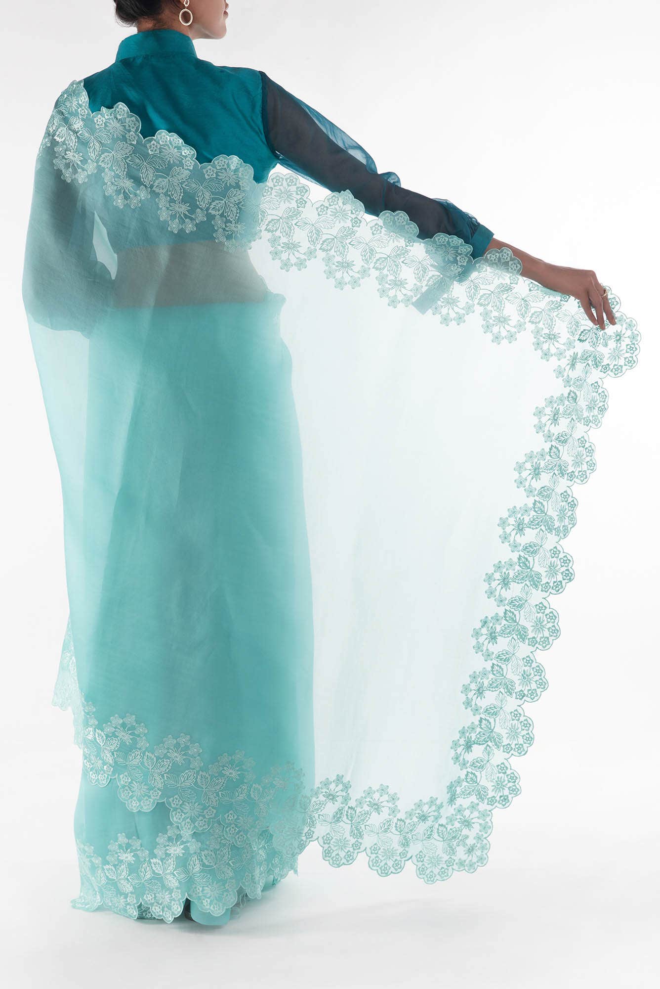 Forget-me-not Blue floral design saree from Embroidered Romance Collection by Nalli