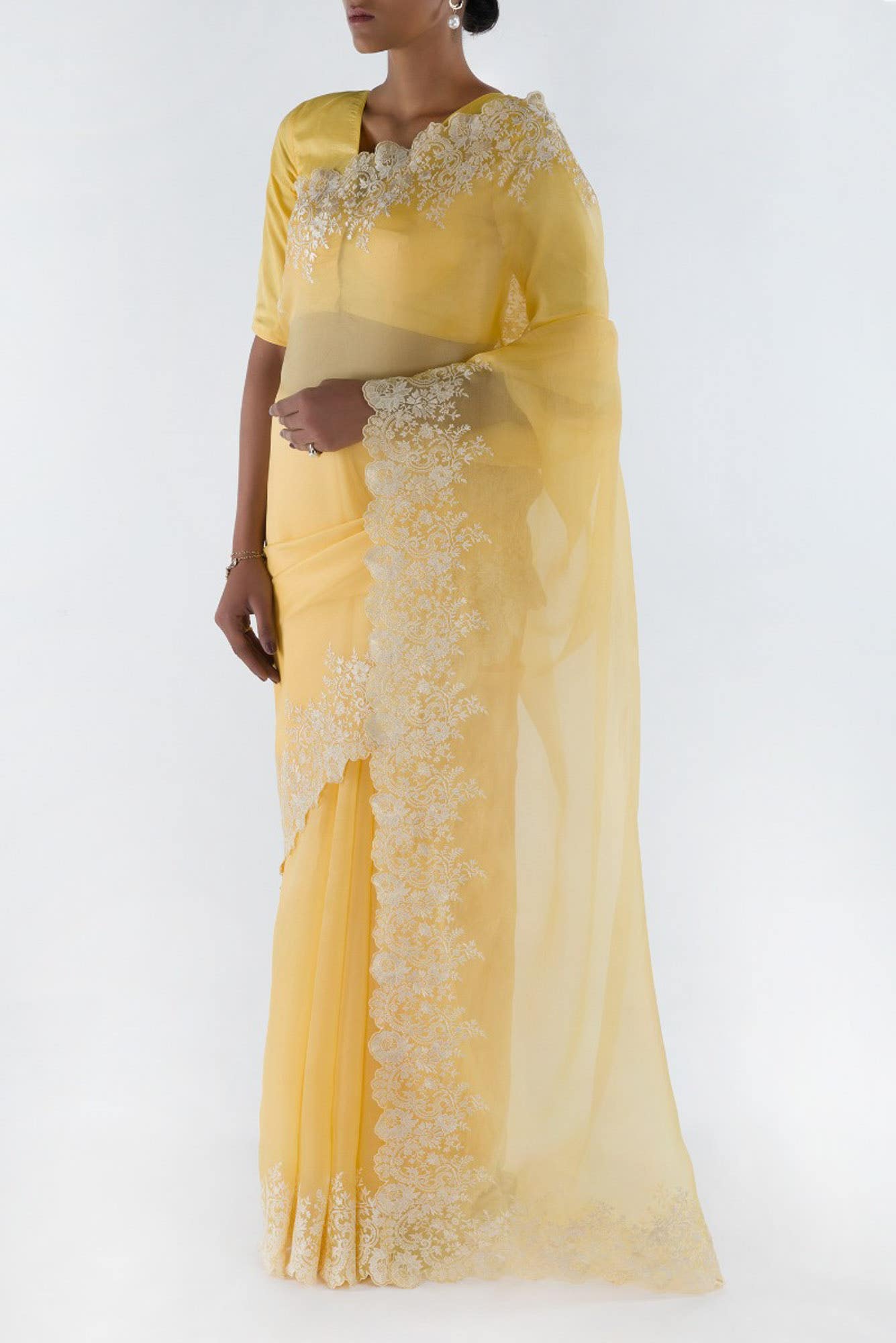 Harmonia Yellow floral design saree from Embroidered Romance Collection by Nalli
