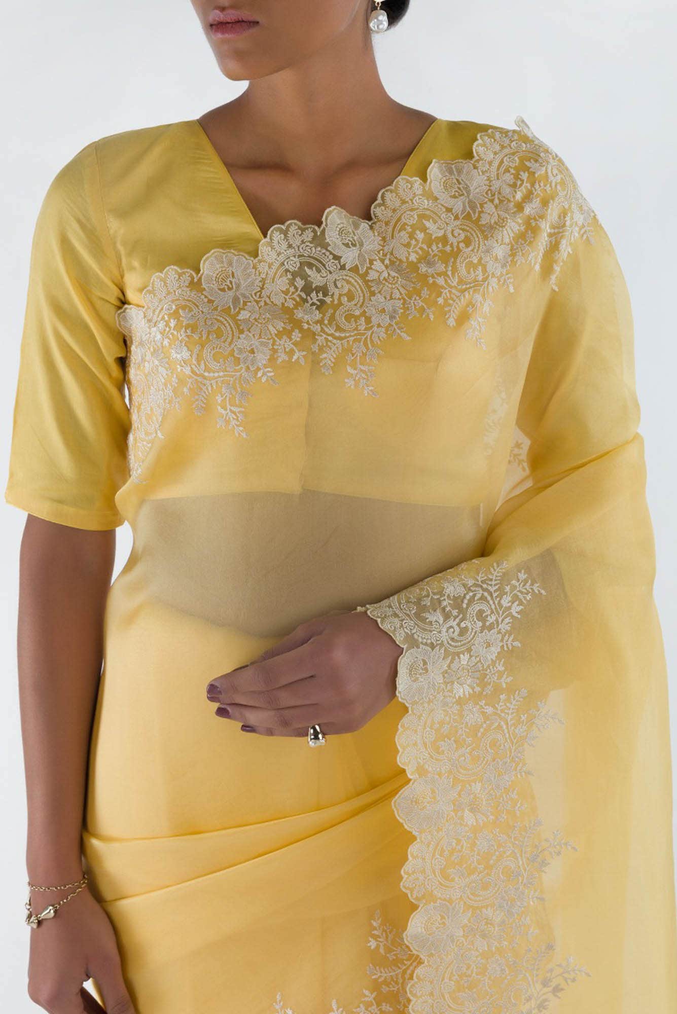 Harmonia Yellow floral design saree from Embroidered Romance Collection by Nalli