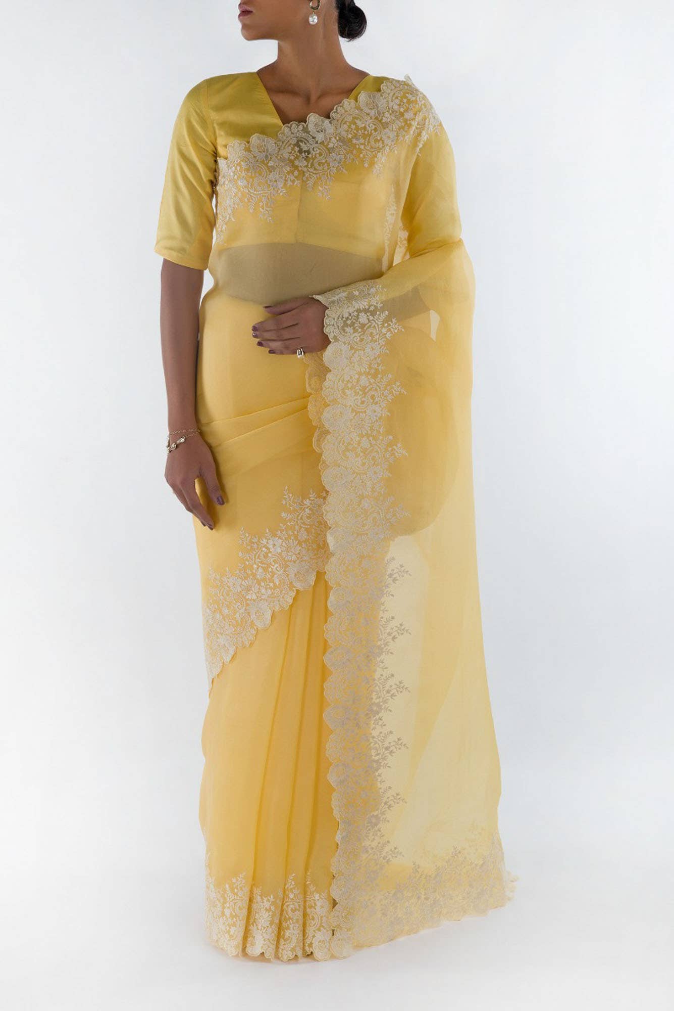 Harmonia Yellow floral design saree from Embroidered Romance Collection by Nalli