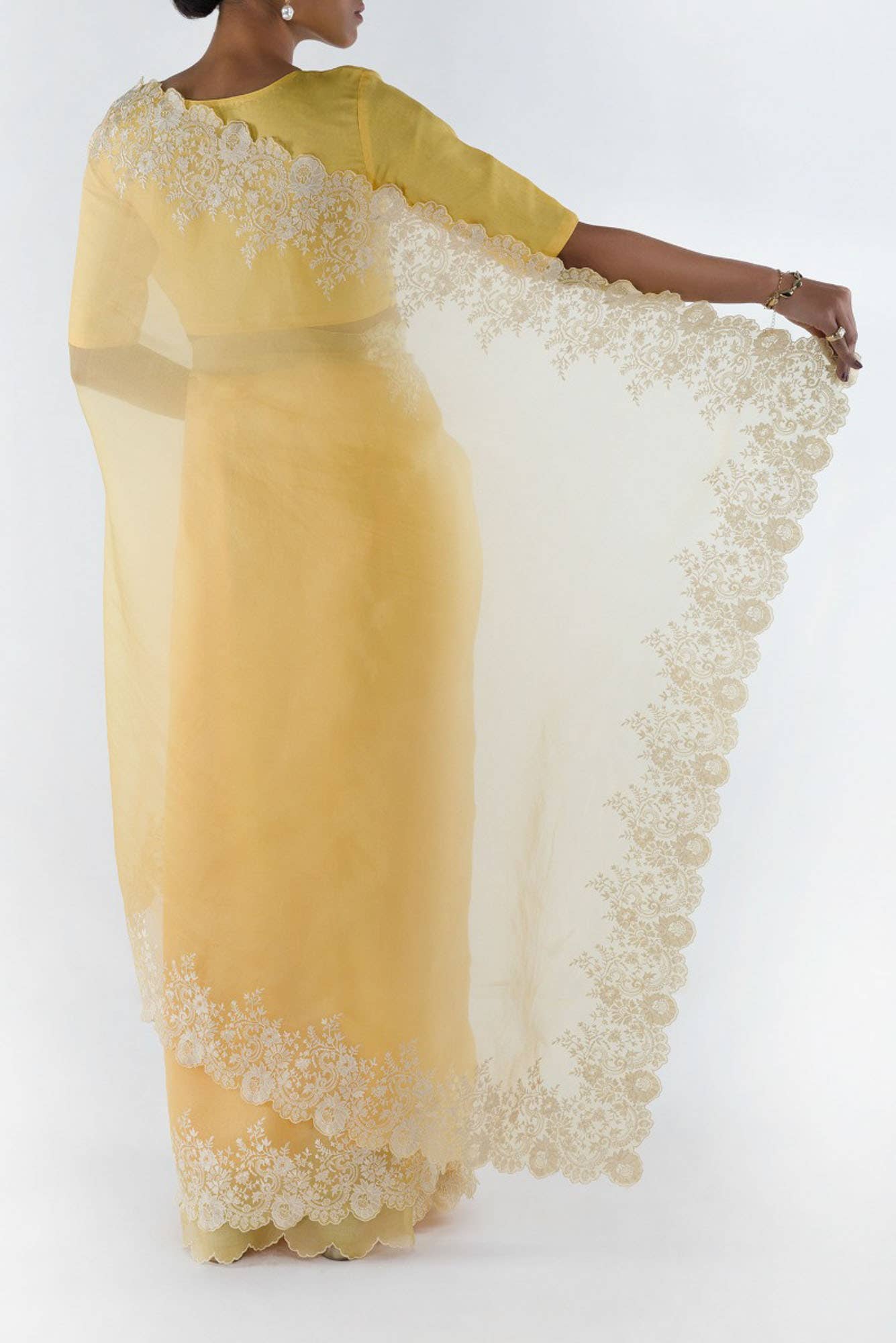 Harmonia Yellow floral design saree from Embroidered Romance Collection by Nalli