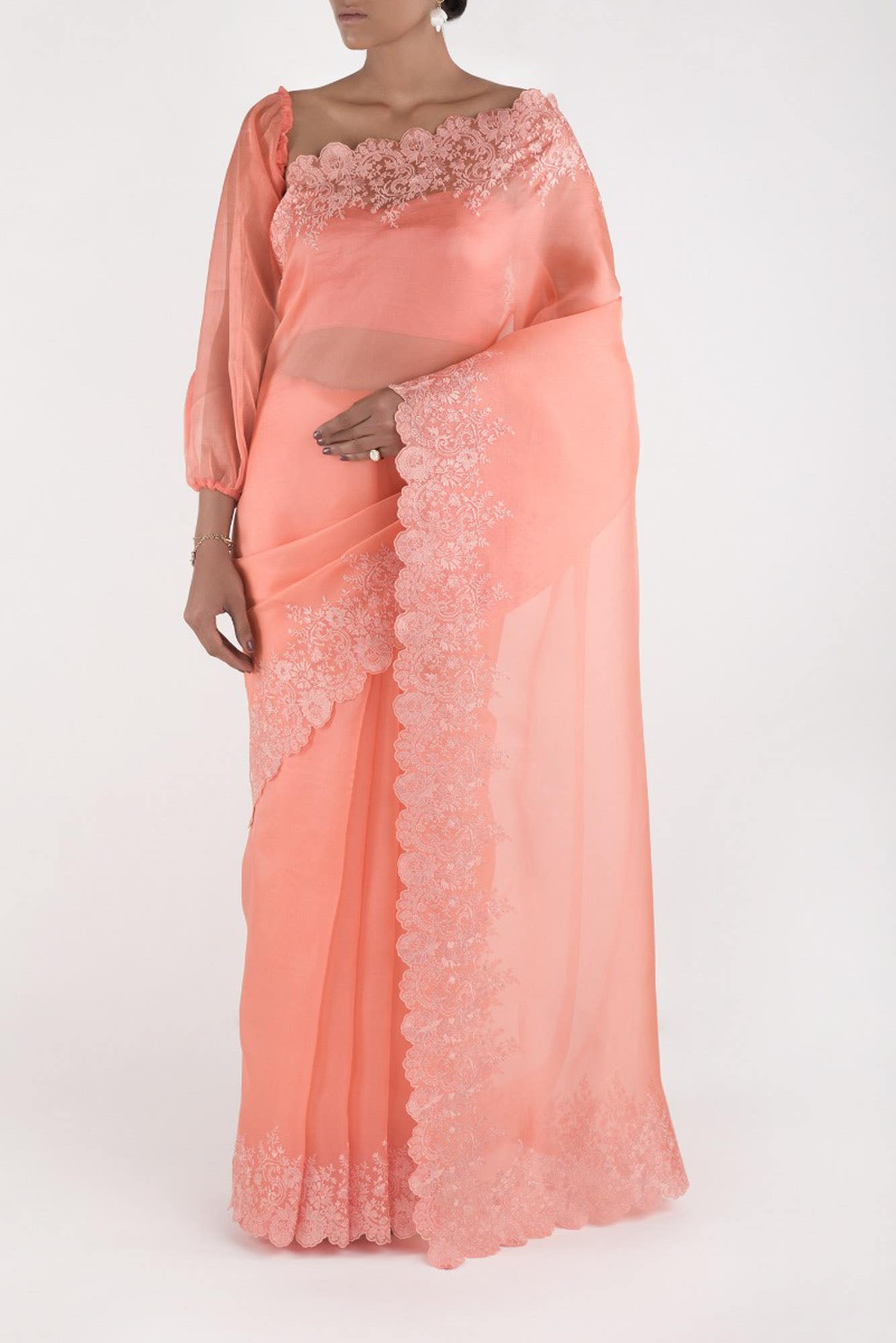 Harmonia Coral floral design saree from Embroidered Romance Collection by Nalli