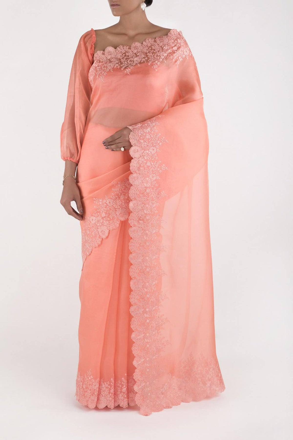 Harmonia Coral floral design saree from Embroidered Romance Collection by Nalli