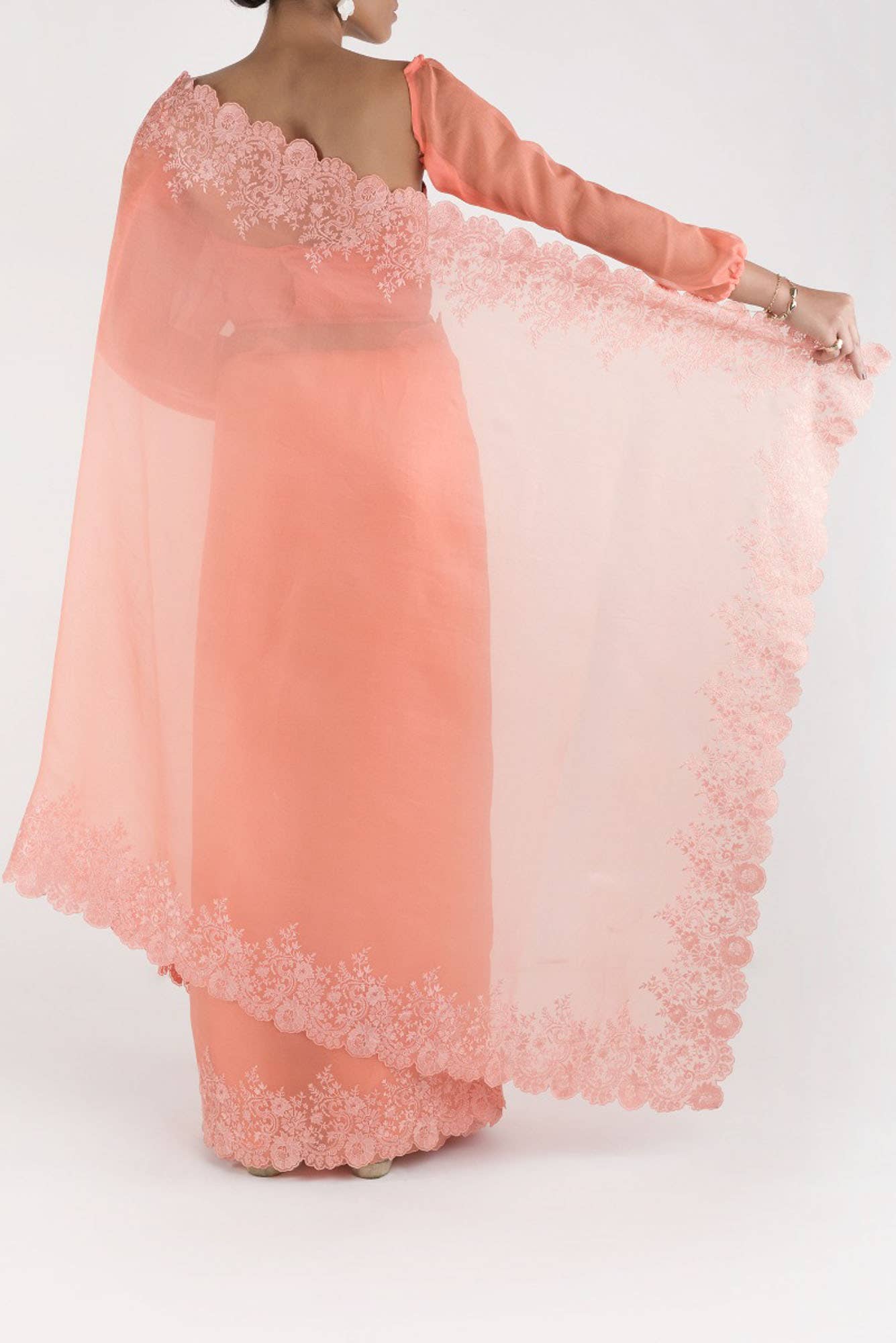 Harmonia Coral floral design saree from Embroidered Romance Collection by Nalli
