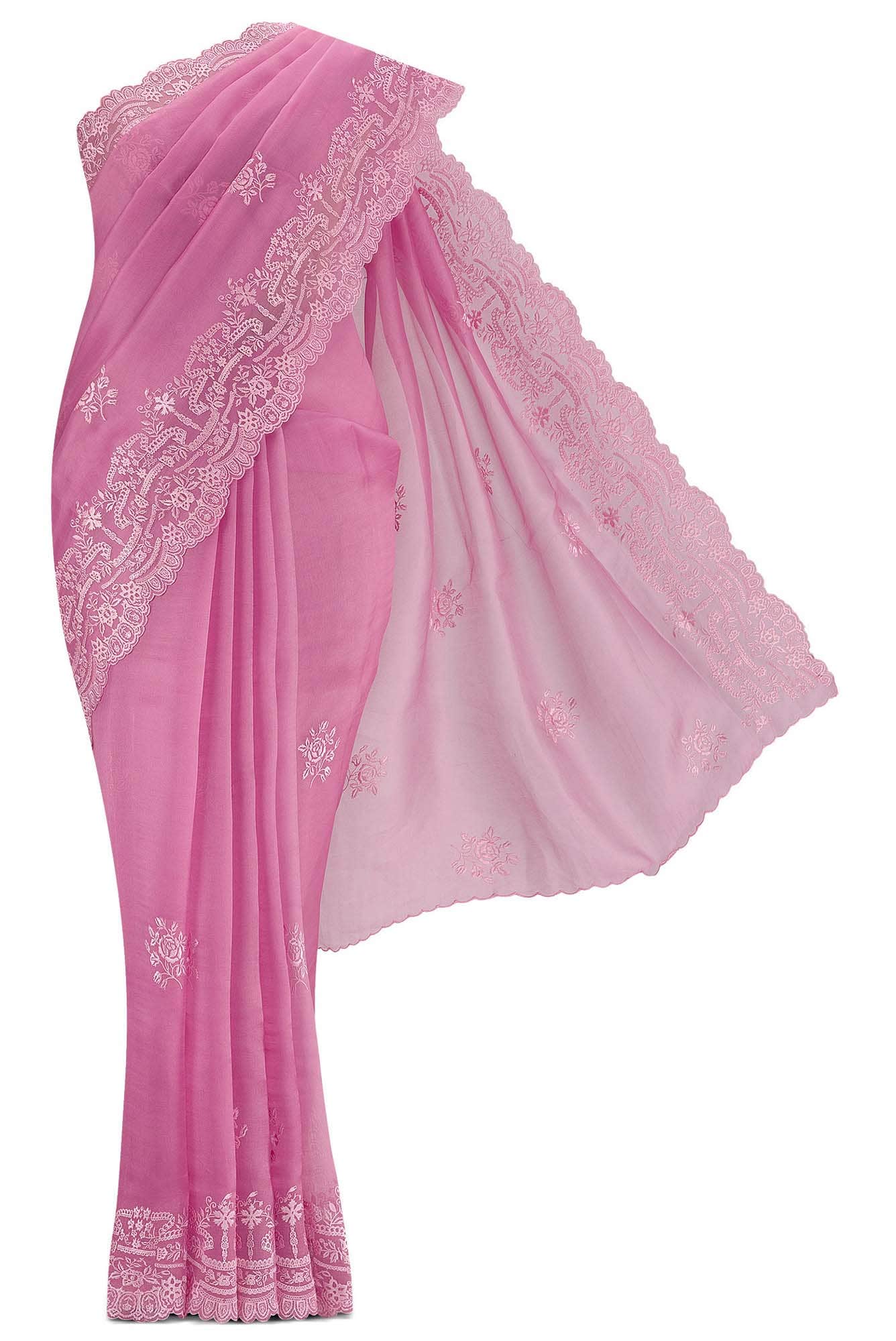 Romance of the Roses Pink floral design saree from Embroidered Romance Collection by Nalli