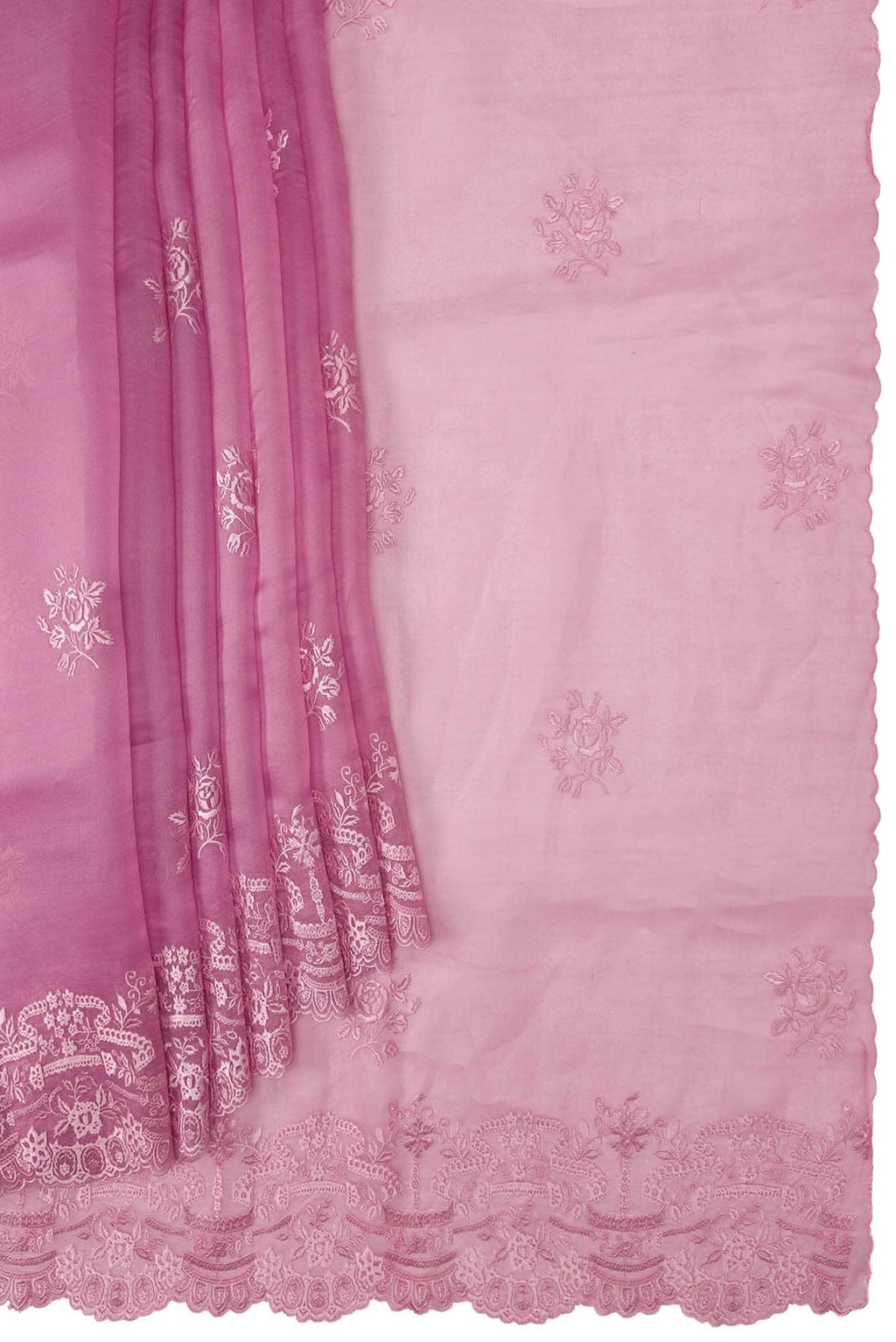 Romance of the Roses Pink floral design saree from Embroidered Romance Collection by Nalli