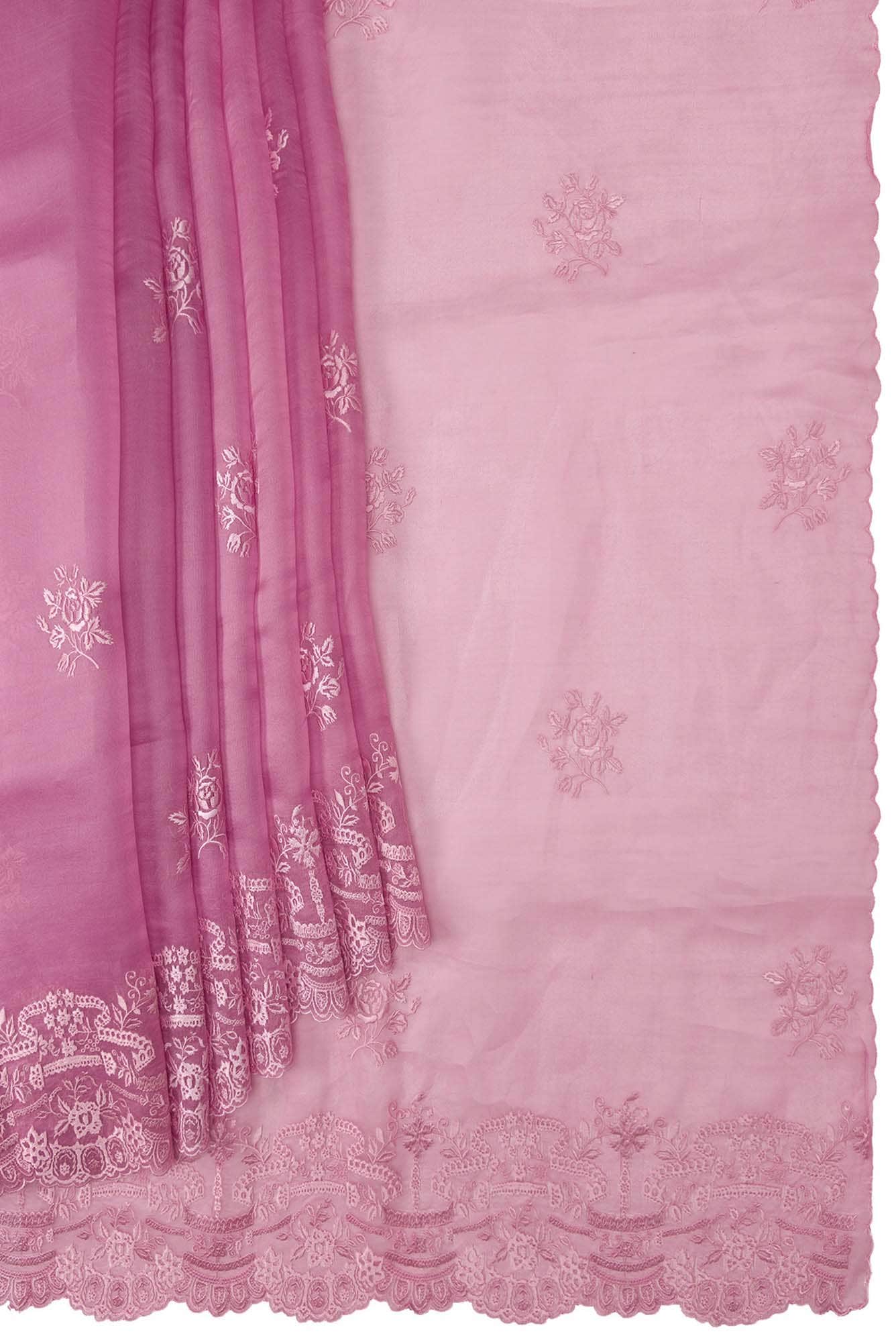 Romance of the Roses Pink floral design saree from Embroidered Romance Collection by Nalli