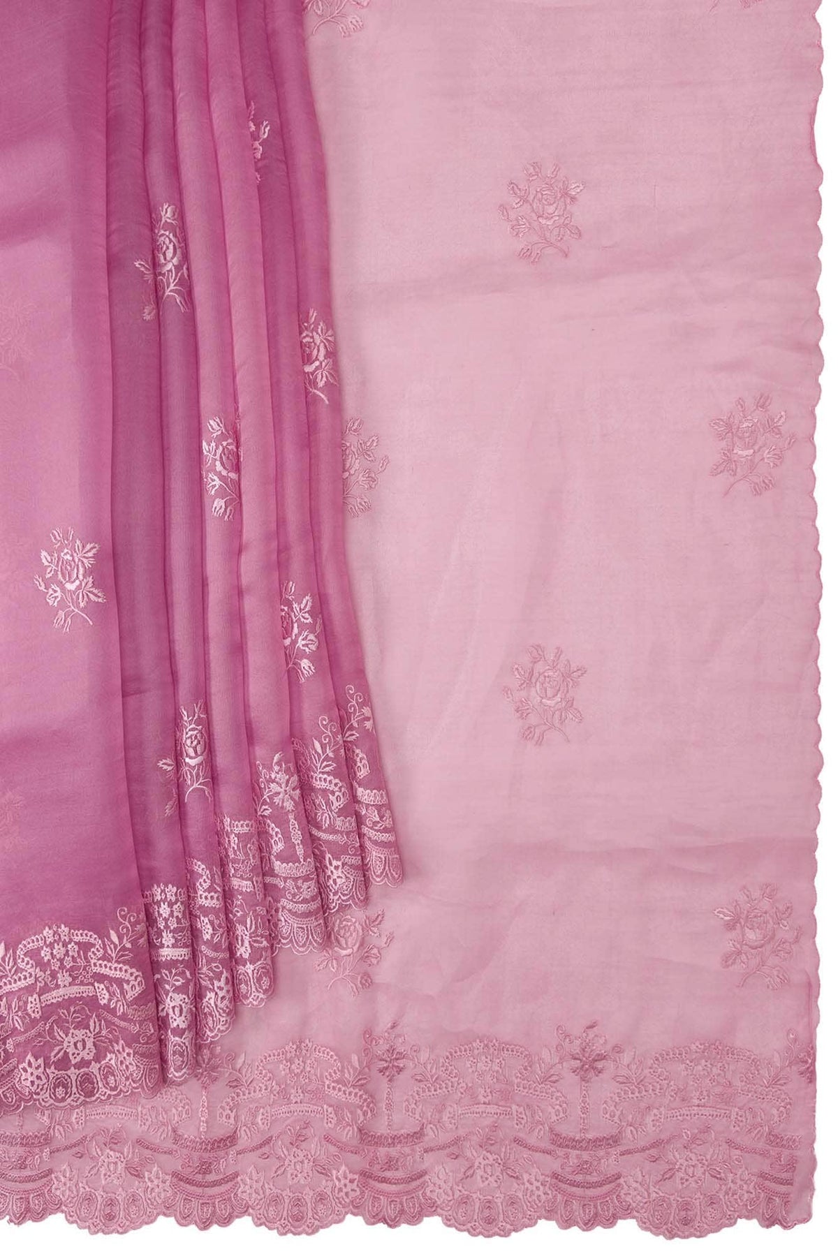 Romance of the Roses Pink floral design saree from Embroidered Romance Collection by Nalli