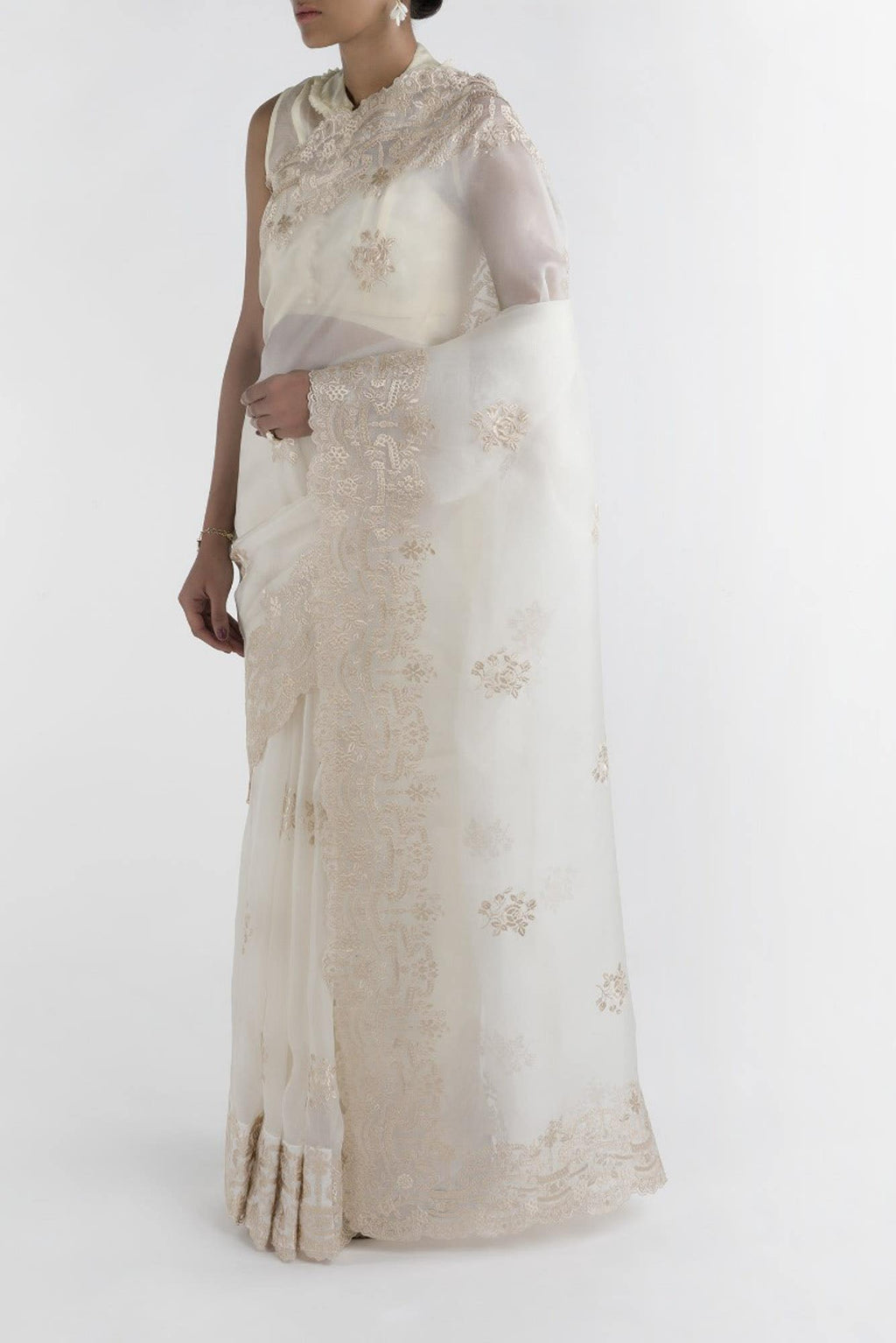 Romance of the Roses Cream floral design saree from Embroidered Romance Collection by Nalli